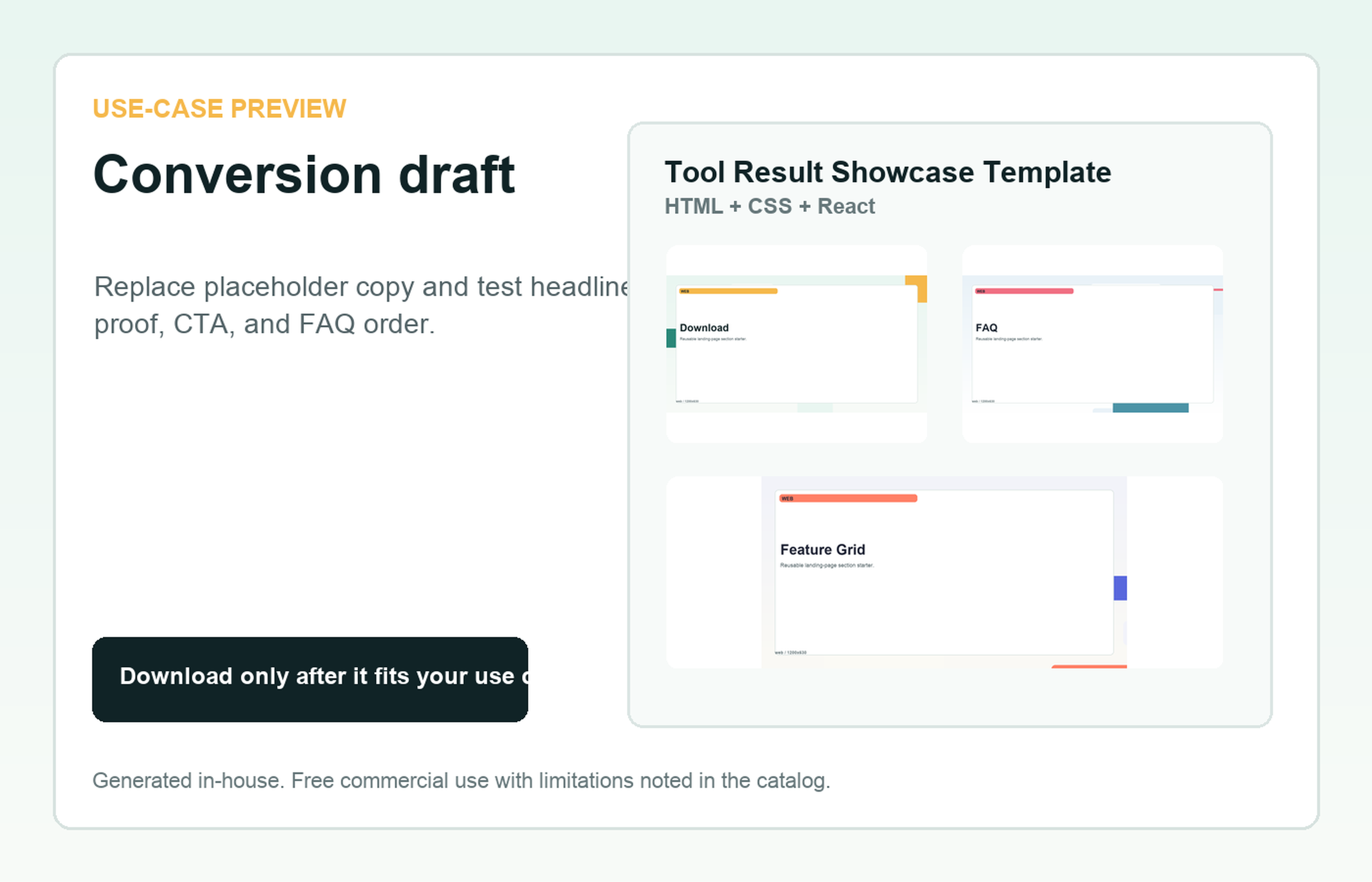 Tool Result Showcase Template Conversion draft use-case preview