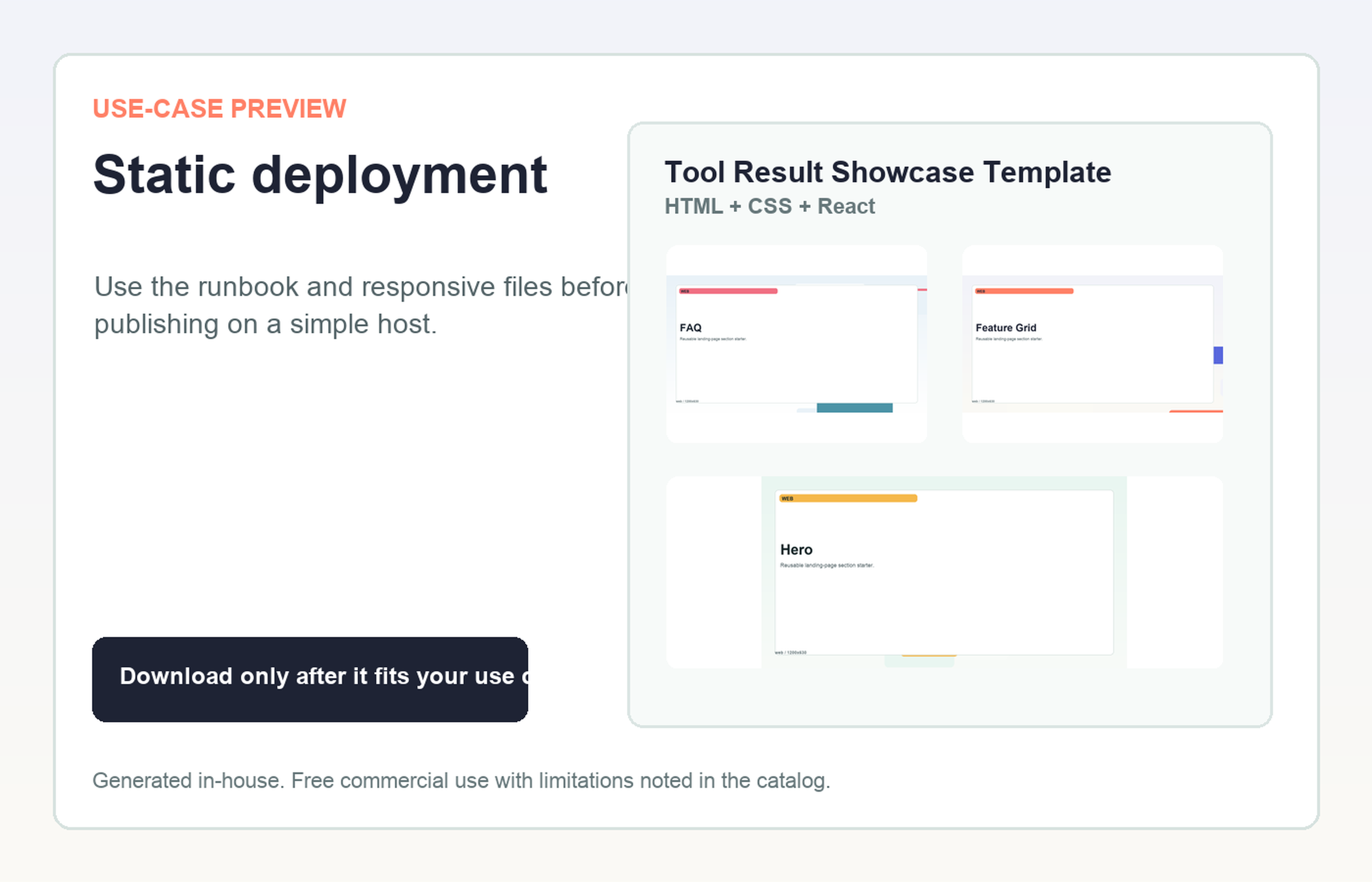 Tool Result Showcase Template Static deployment use-case preview