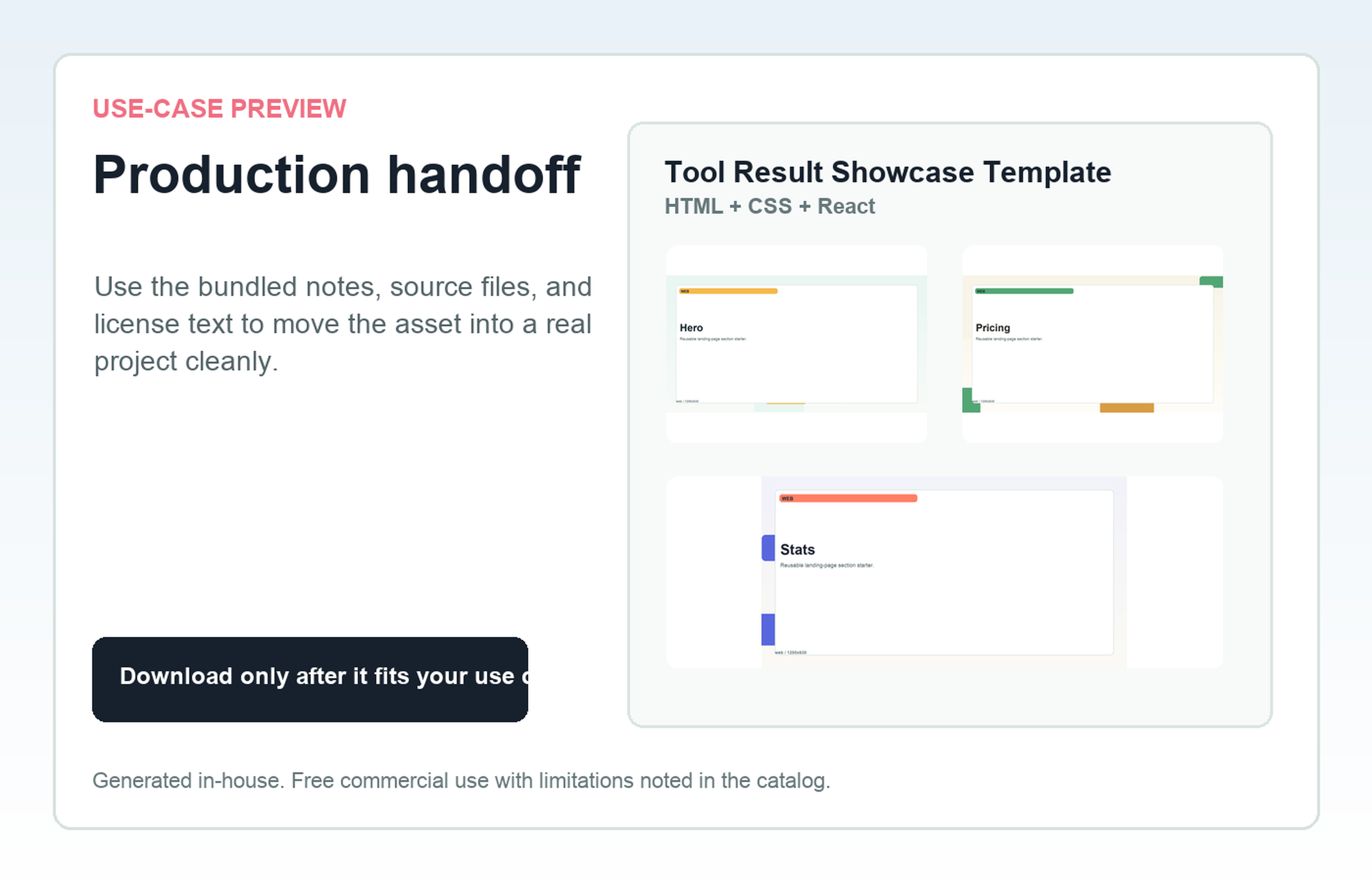Tool Result Showcase Template Production handoff use-case preview