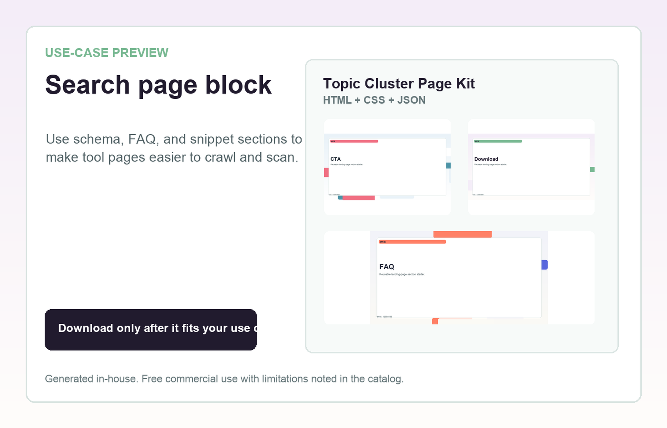 Topic Cluster Page Kit Search page block use-case preview