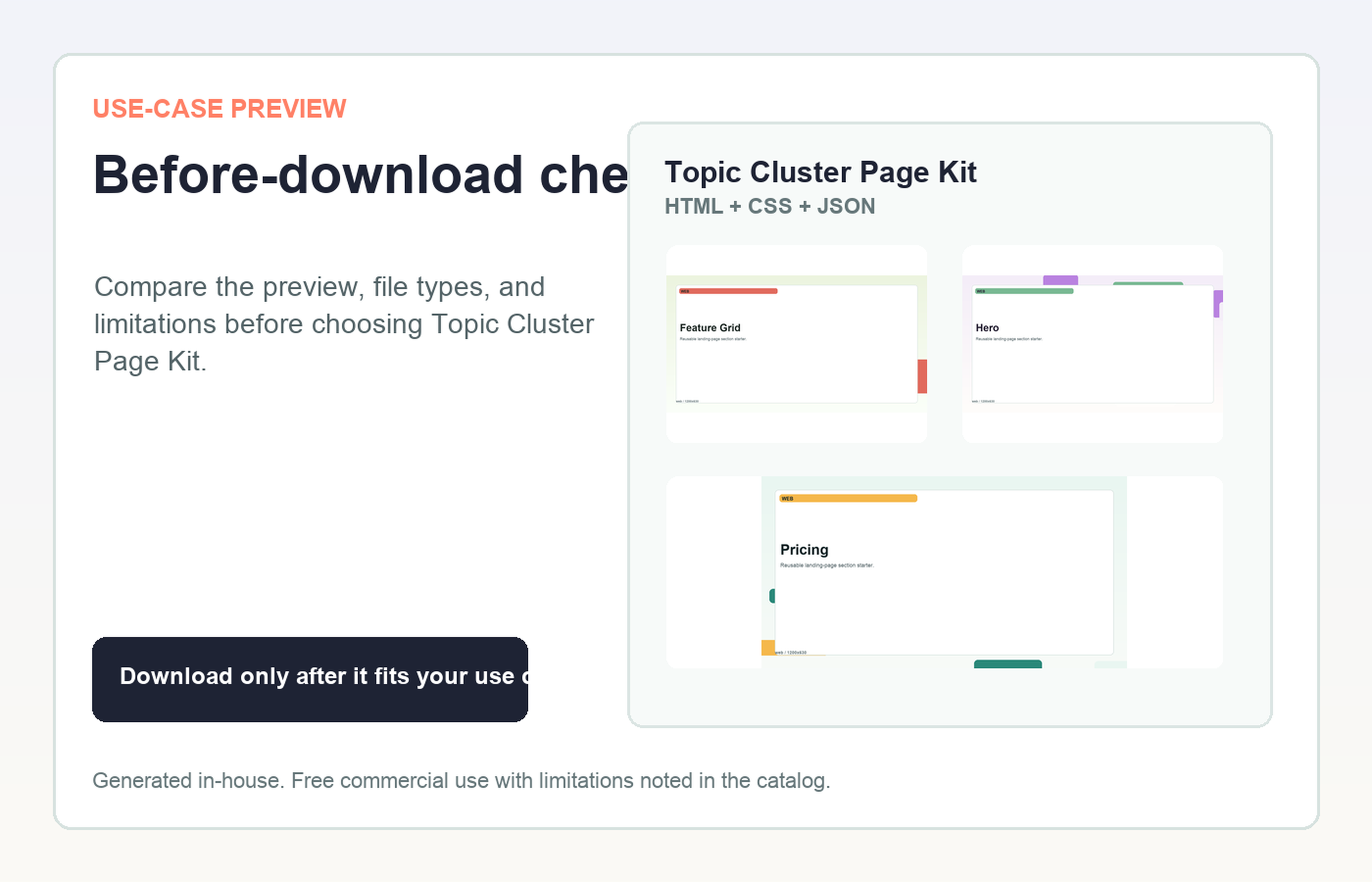 Topic Cluster Page Kit Before-download check use-case preview