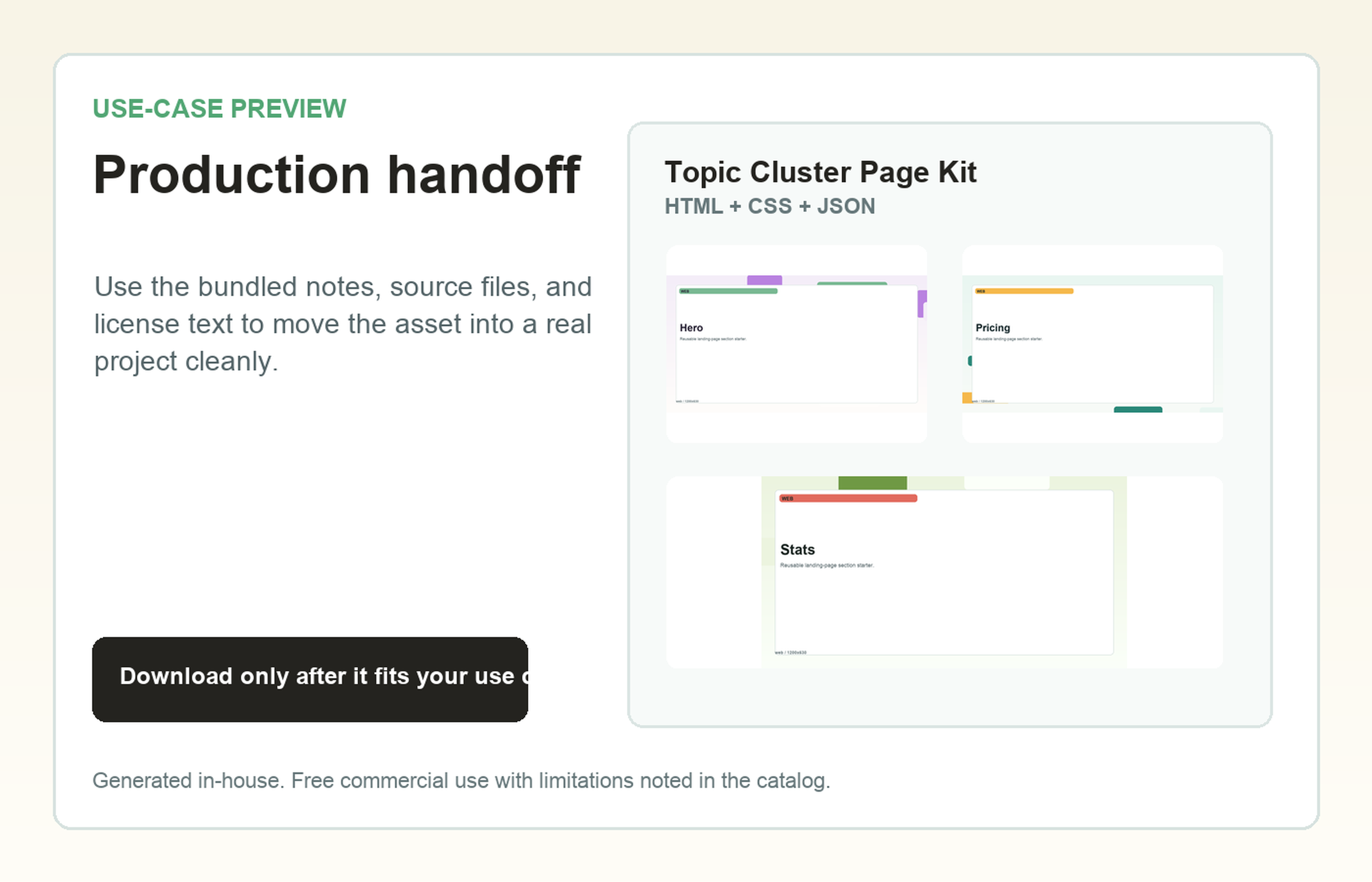 Topic Cluster Page Kit Production handoff use-case preview