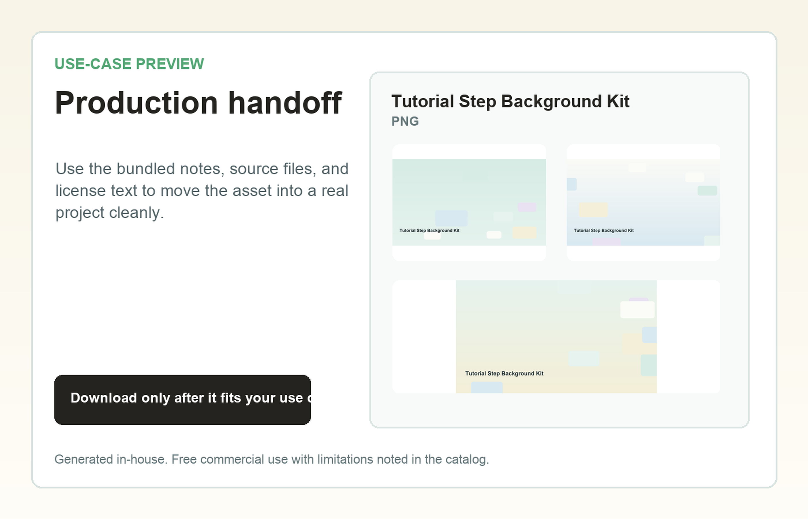 Tutorial Step Background Kit Production handoff use-case preview
