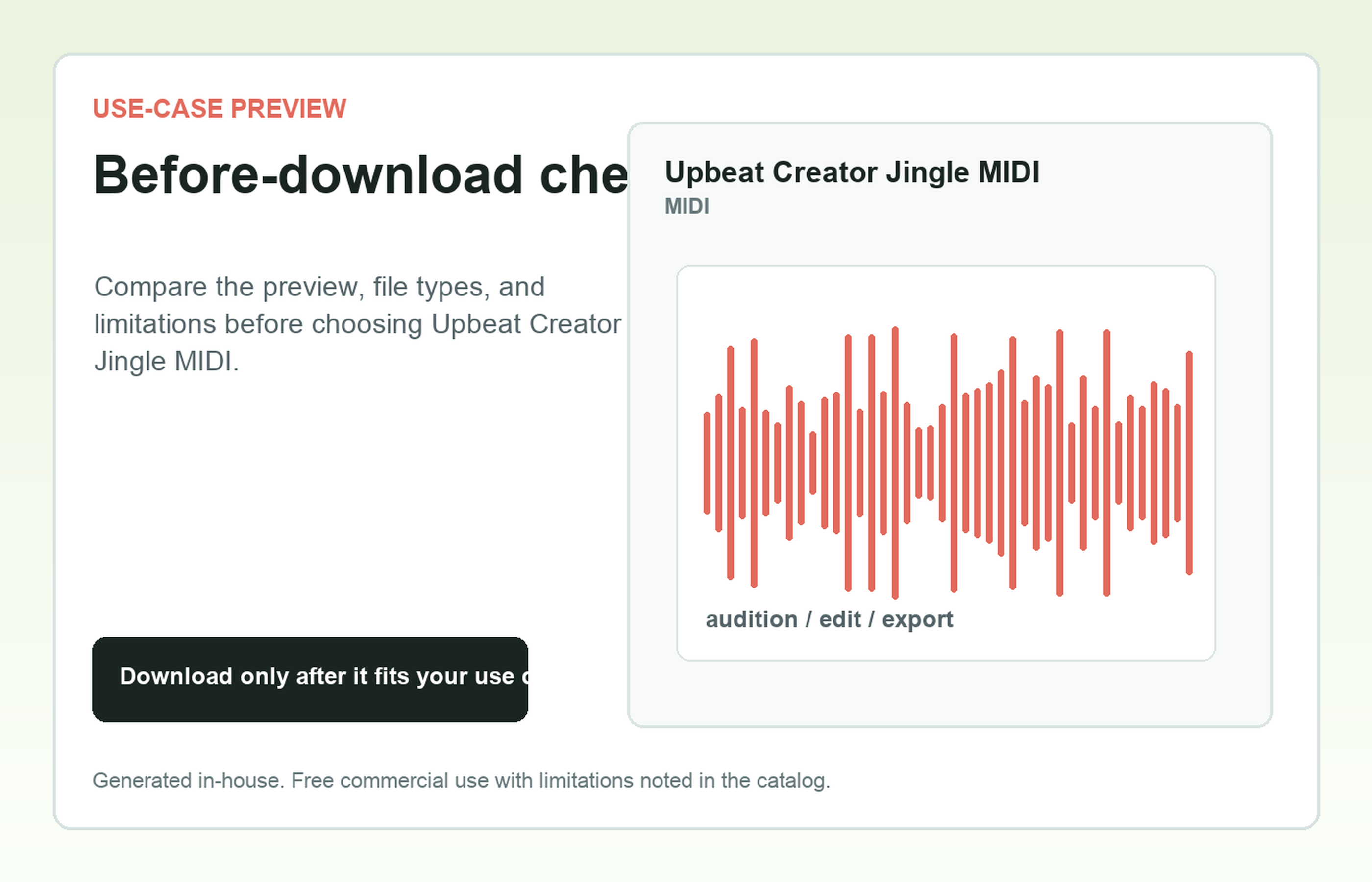 Upbeat Creator Jingle MIDI Before-download check use-case preview
