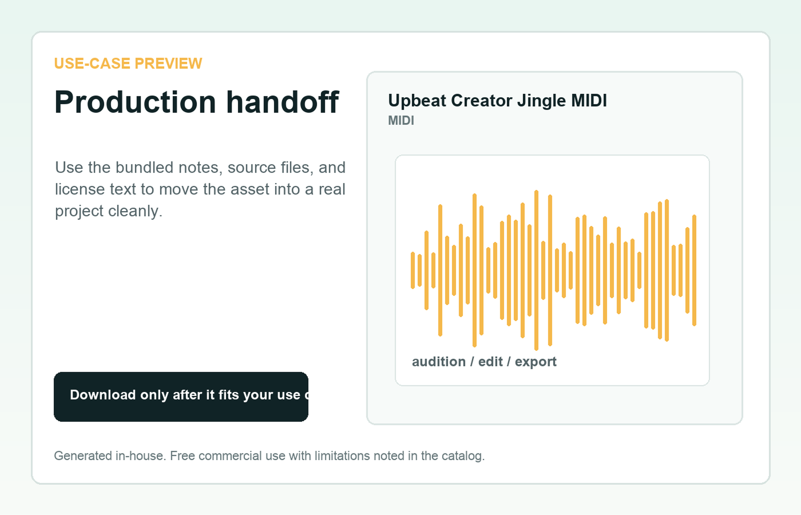 Upbeat Creator Jingle MIDI Production handoff use-case preview