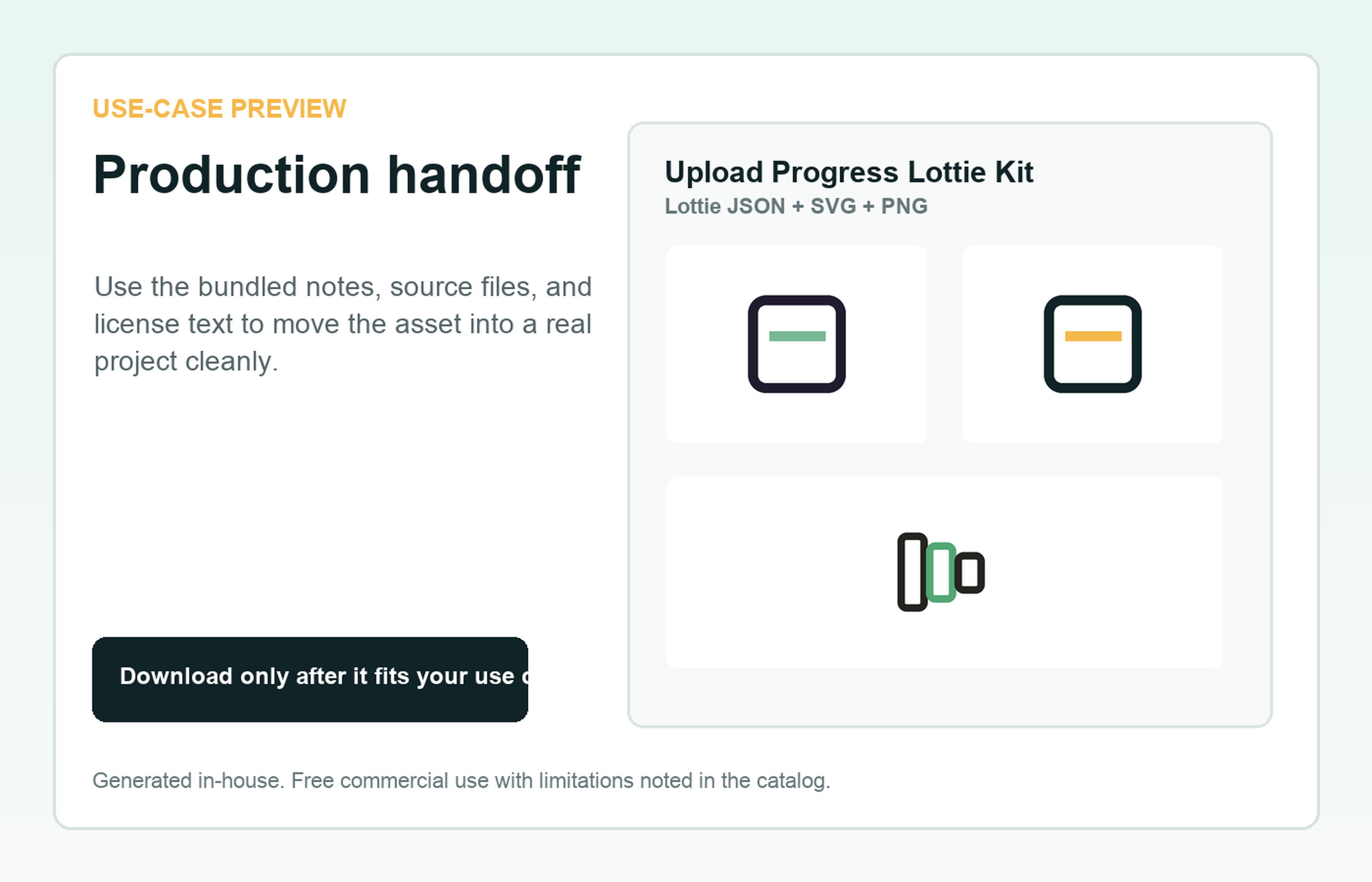 Upload Progress Lottie Kit Production handoff use-case preview