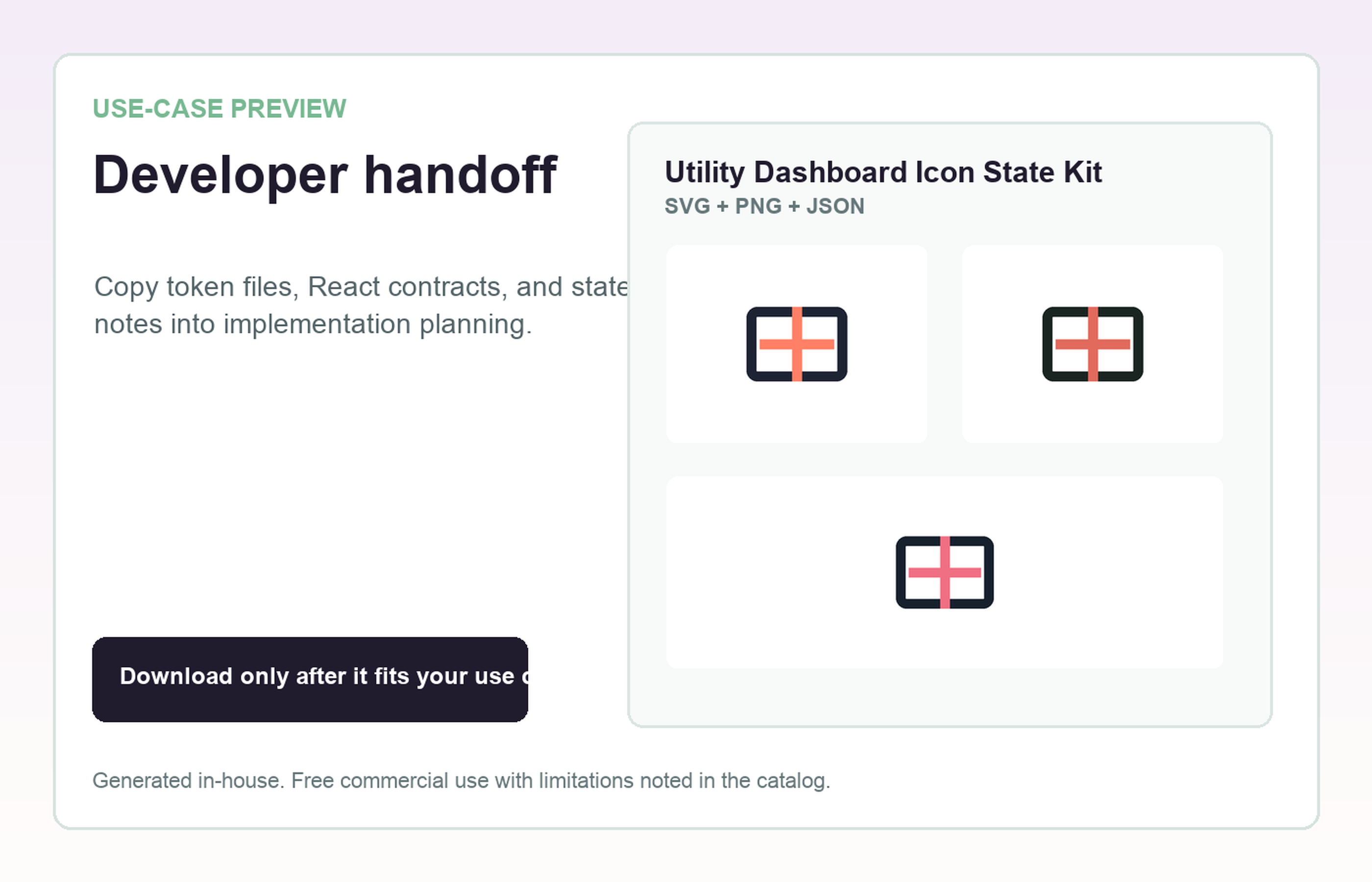 Utility Dashboard Icon State Kit Developer handoff use-case preview