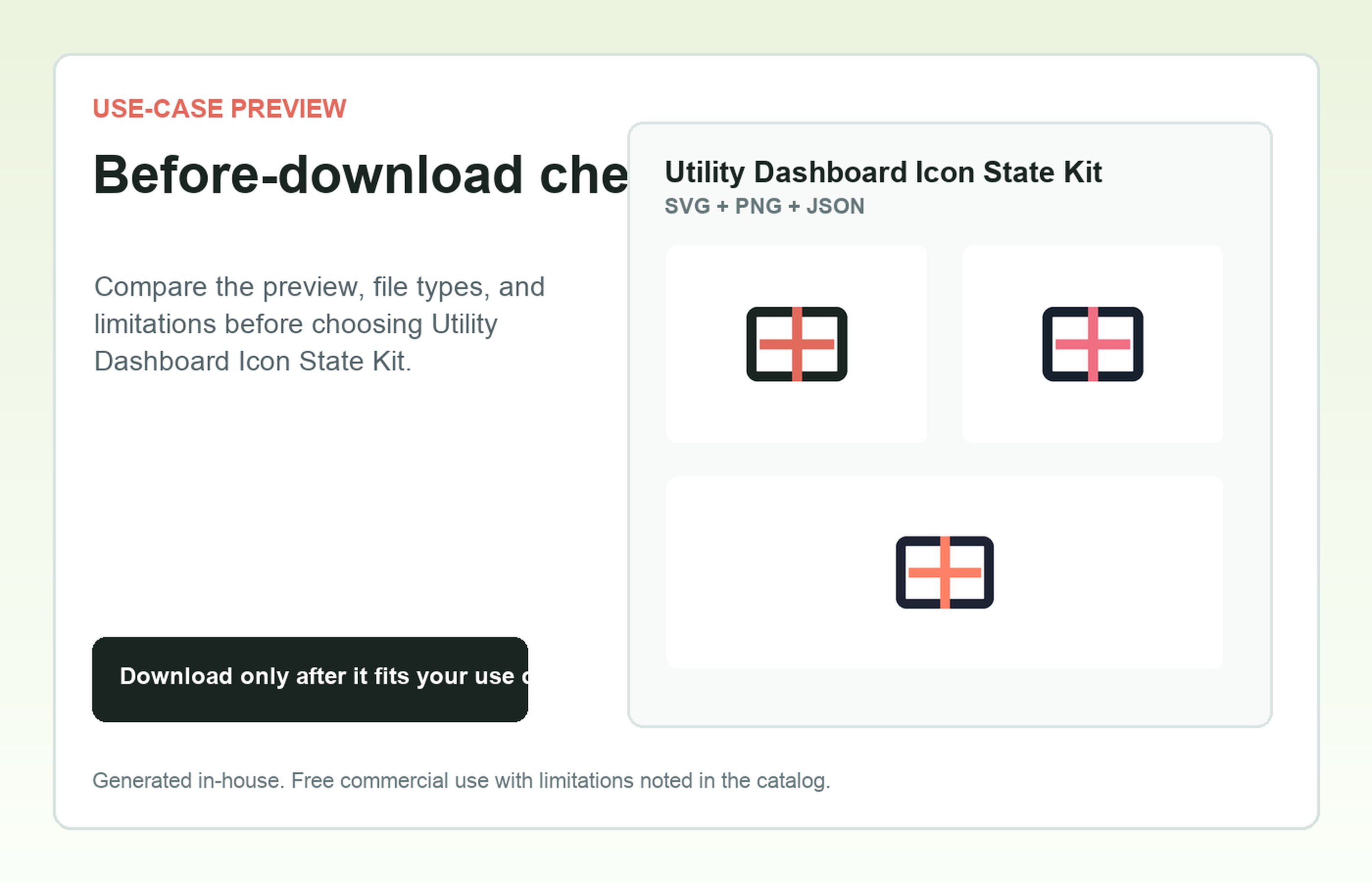 Utility Dashboard Icon State Kit Before-download check use-case preview