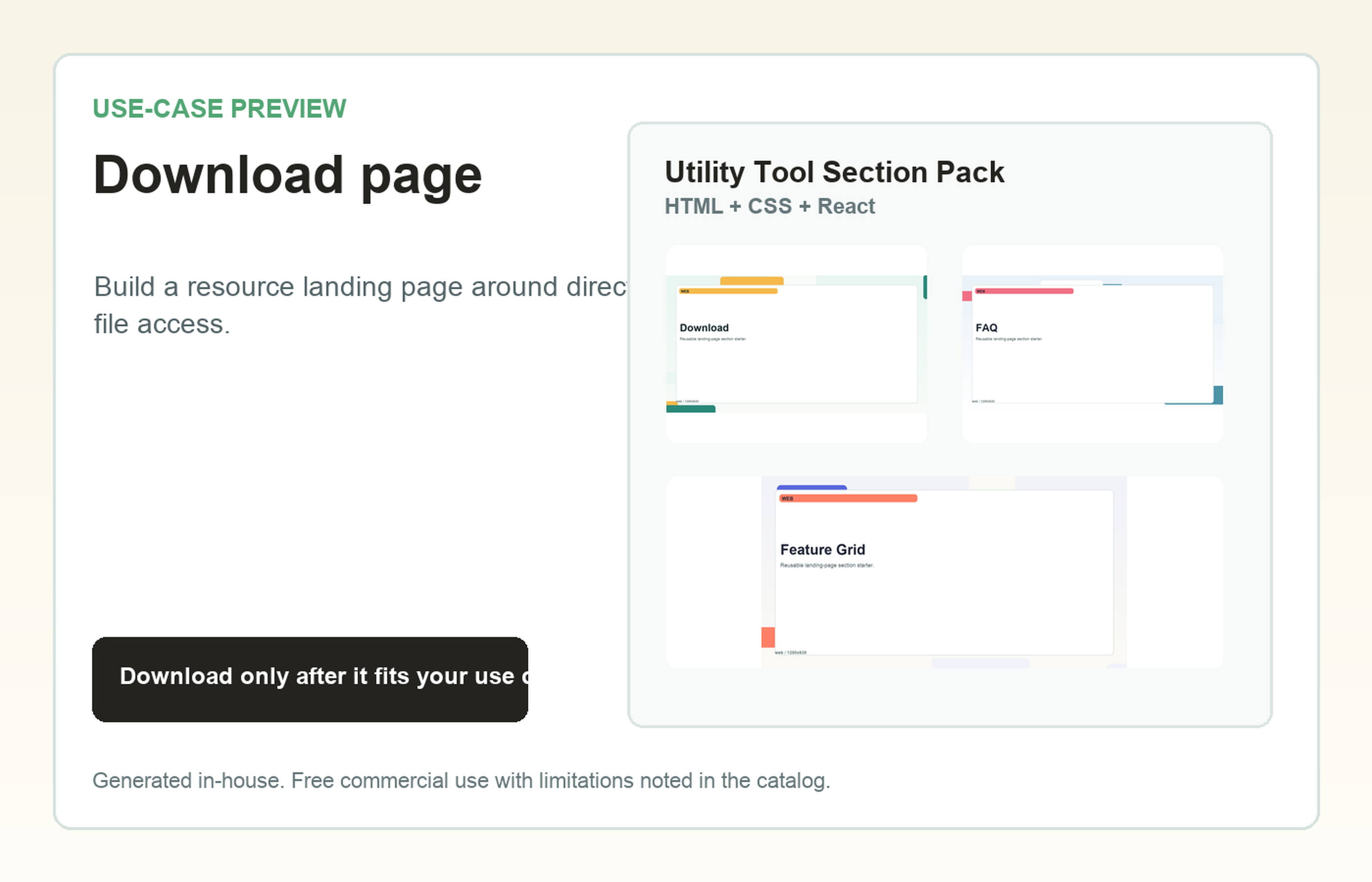 Utility Tool Section Pack Download page use-case preview
