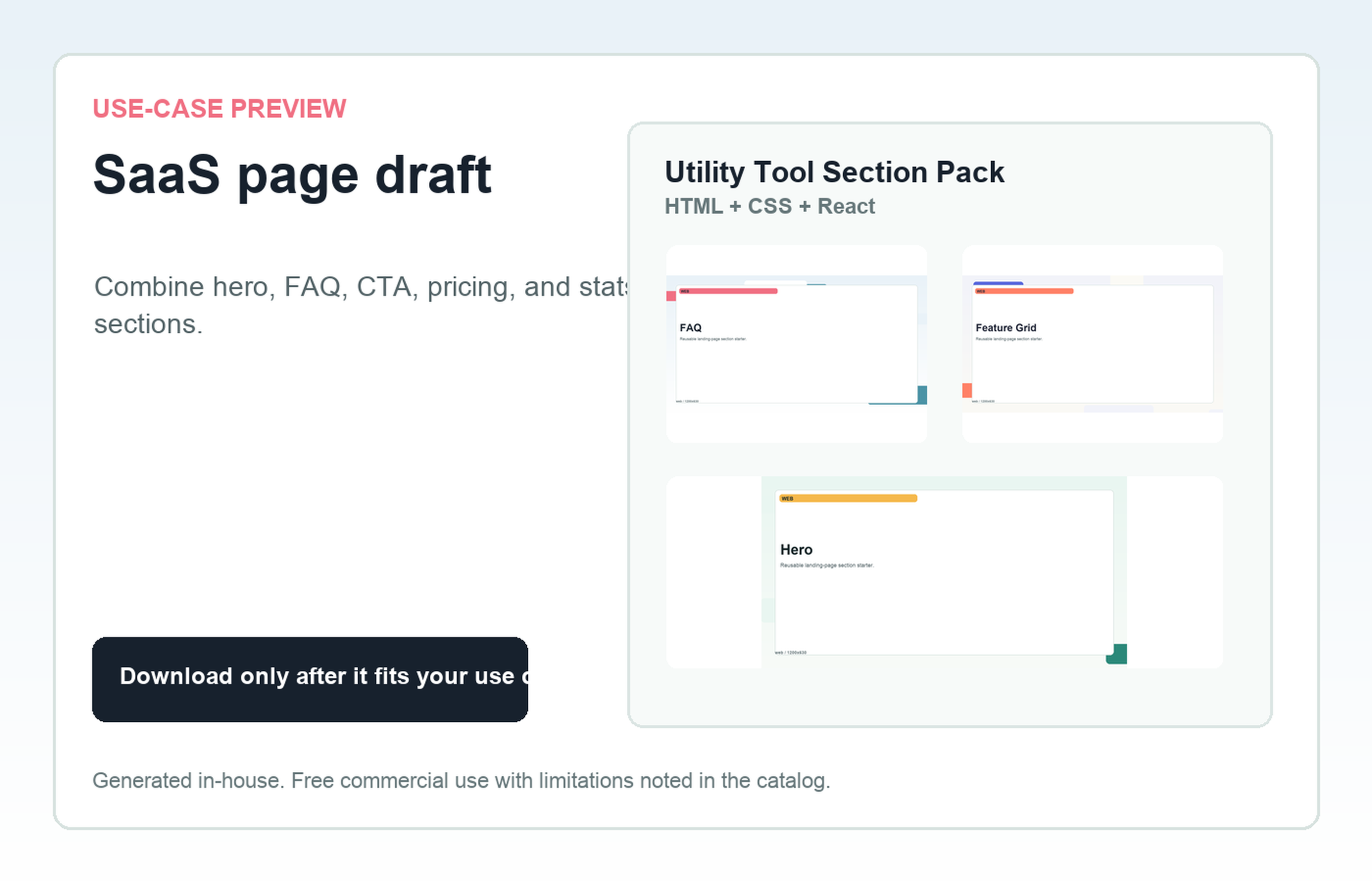 Utility Tool Section Pack SaaS page draft use-case preview