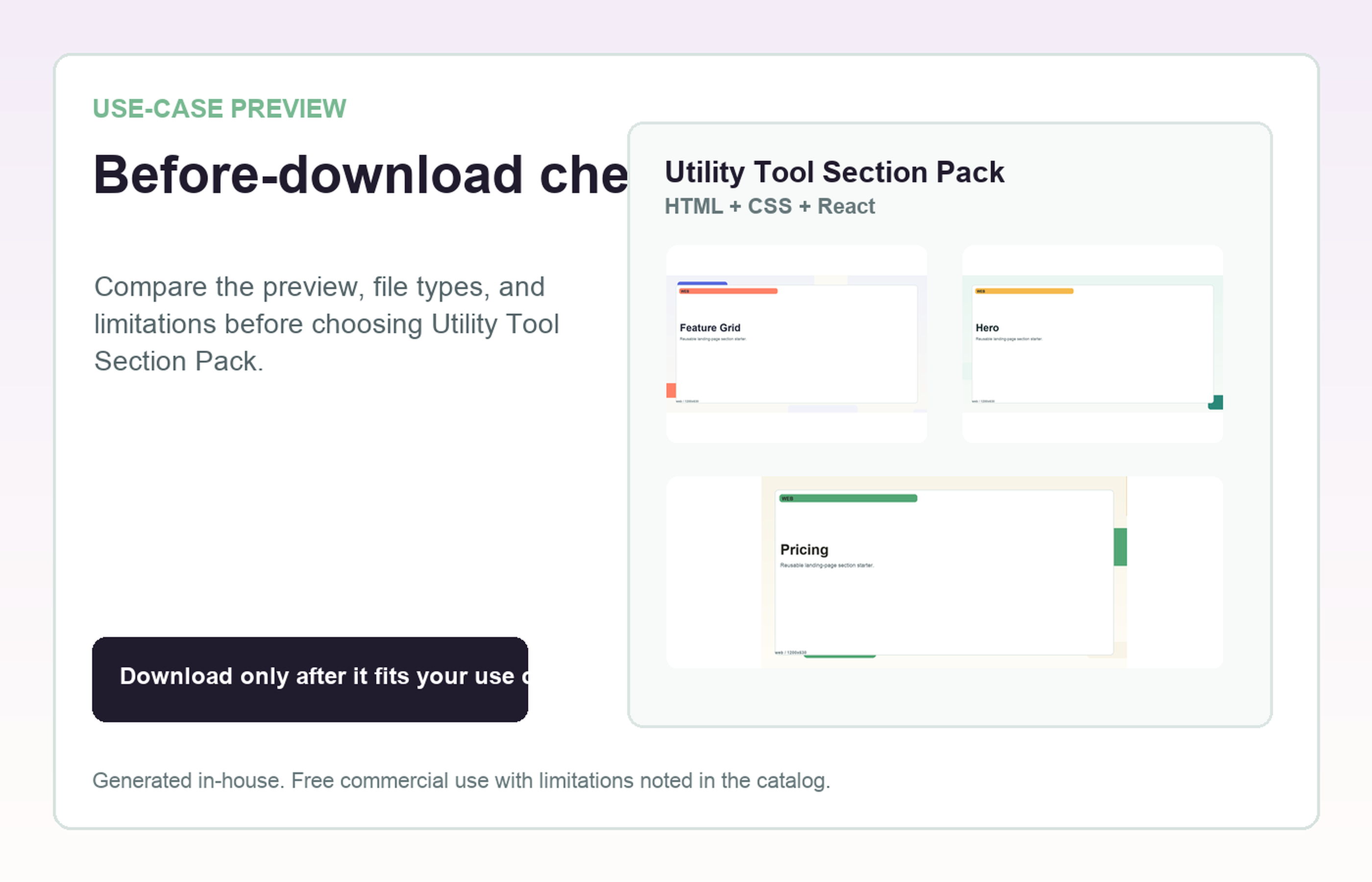 Utility Tool Section Pack Before-download check use-case preview