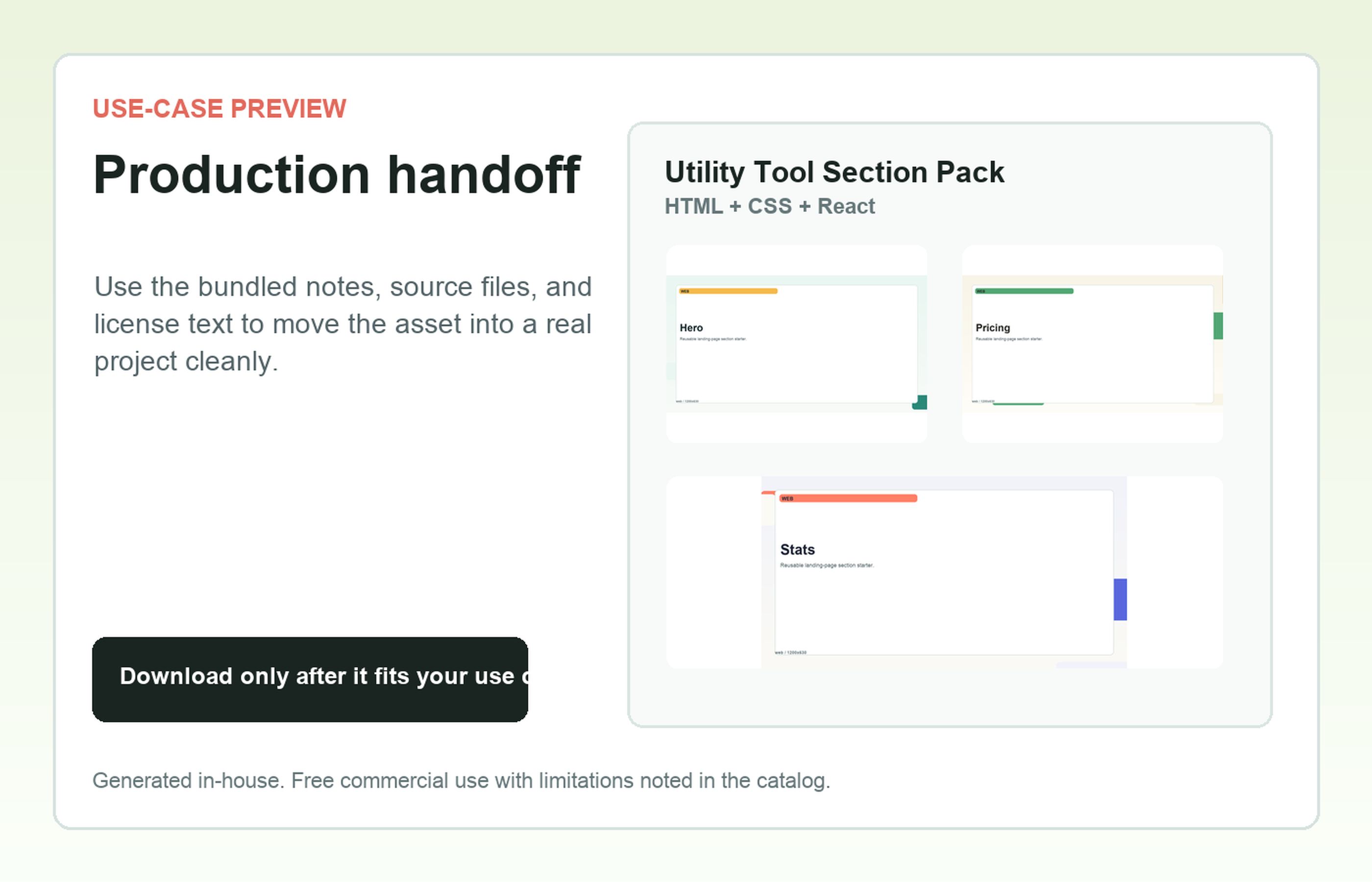 Utility Tool Section Pack Production handoff use-case preview