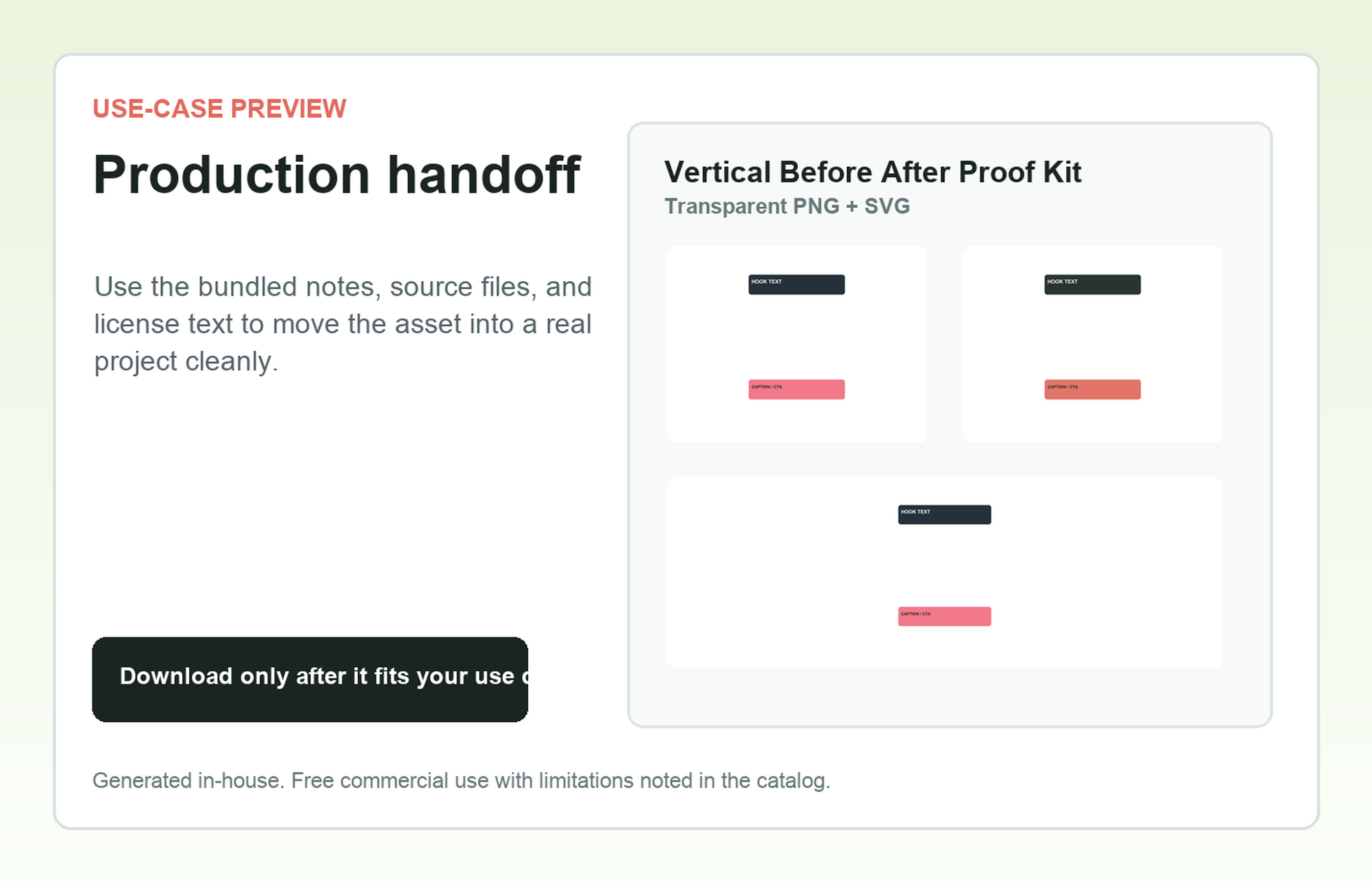 Vertical Before After Proof Kit Production handoff use-case preview