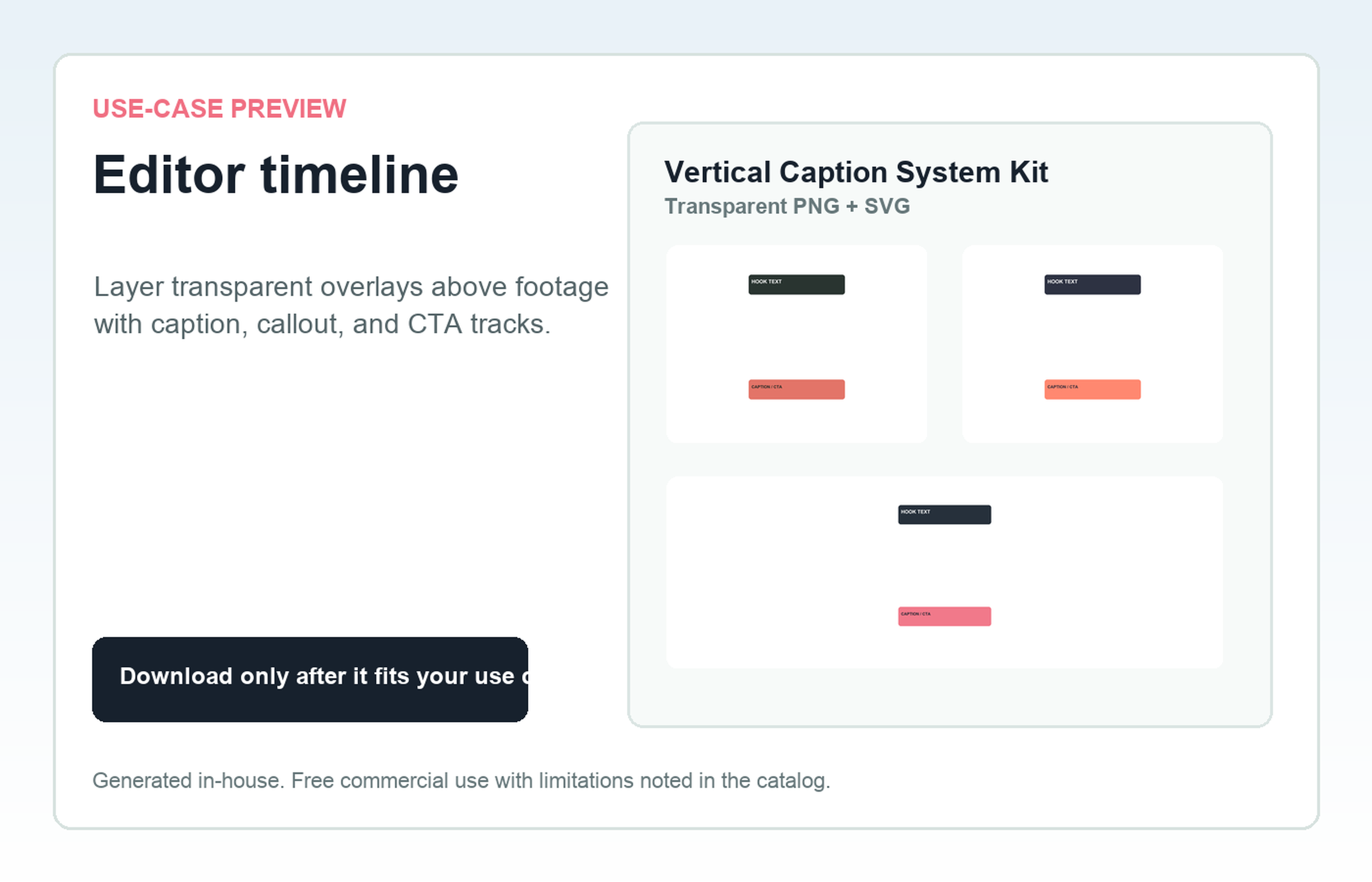 Vertical Caption System Kit Editor timeline use-case preview
