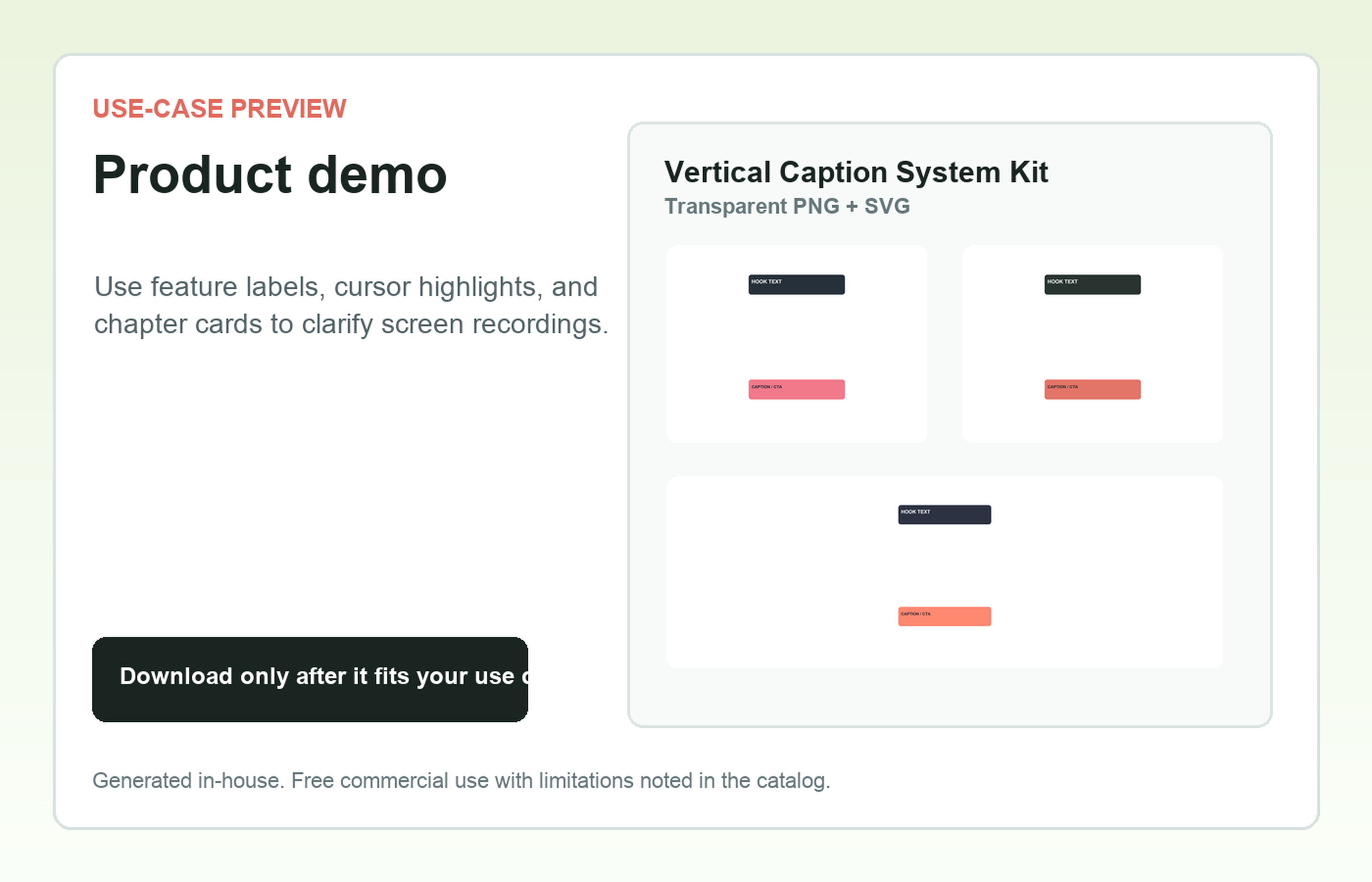 Vertical Caption System Kit Product demo use-case preview
