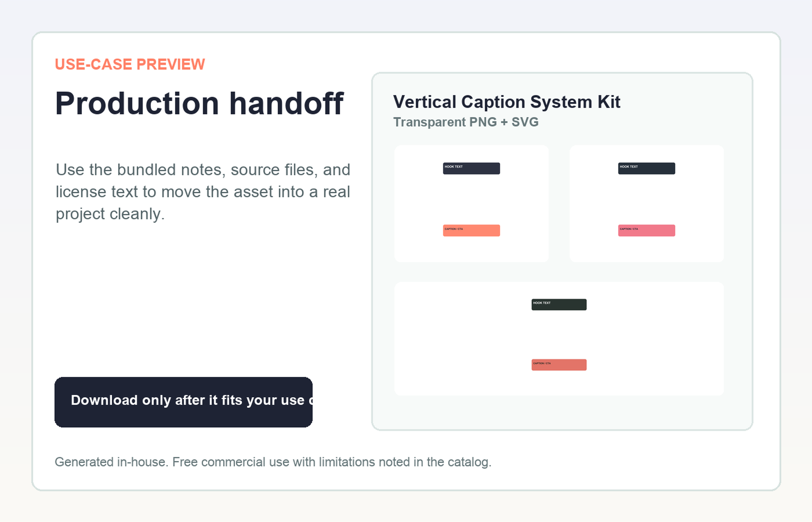 Vertical Caption System Kit Production handoff use-case preview