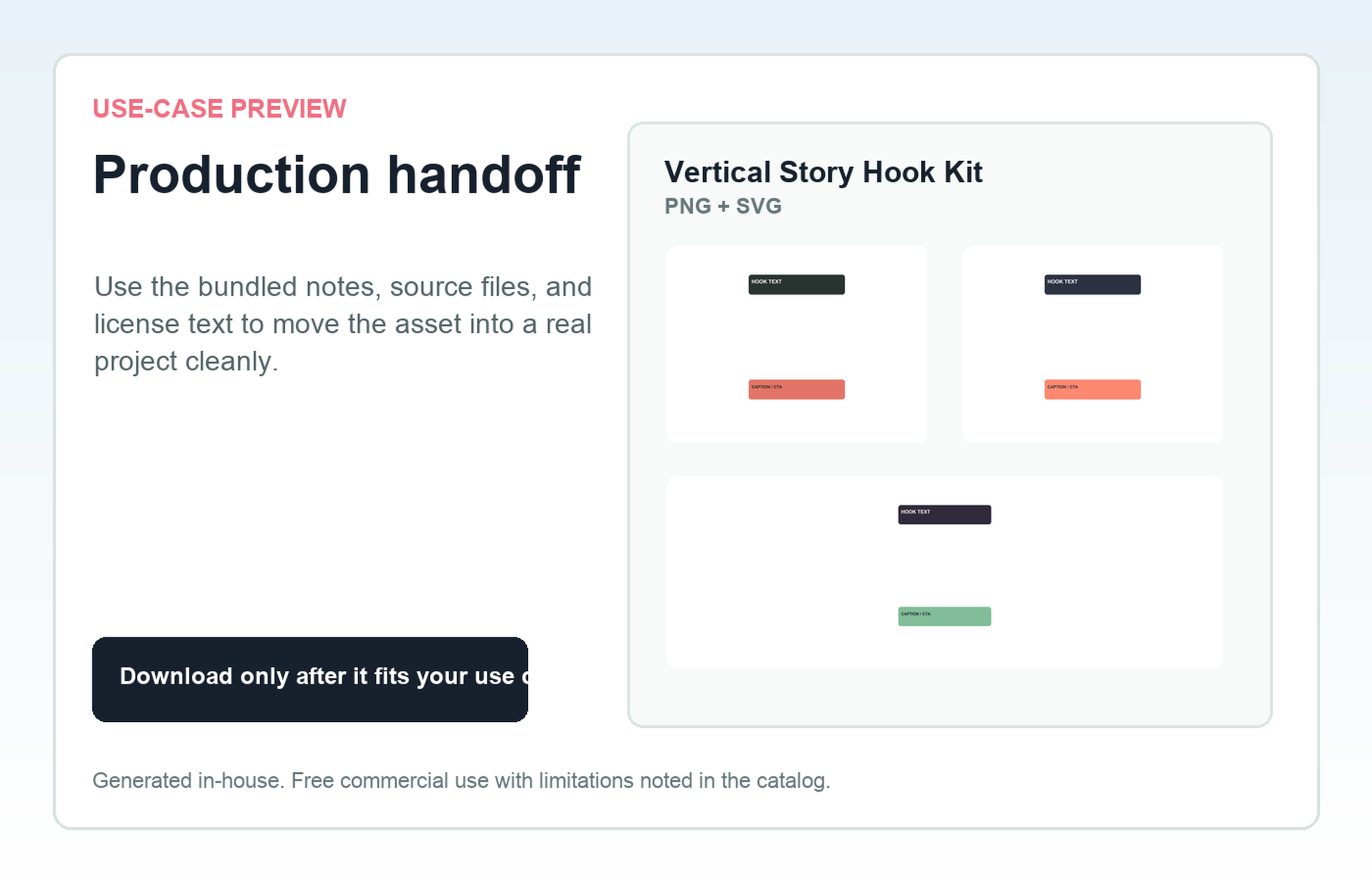 Vertical Story Hook Kit Production handoff use-case preview