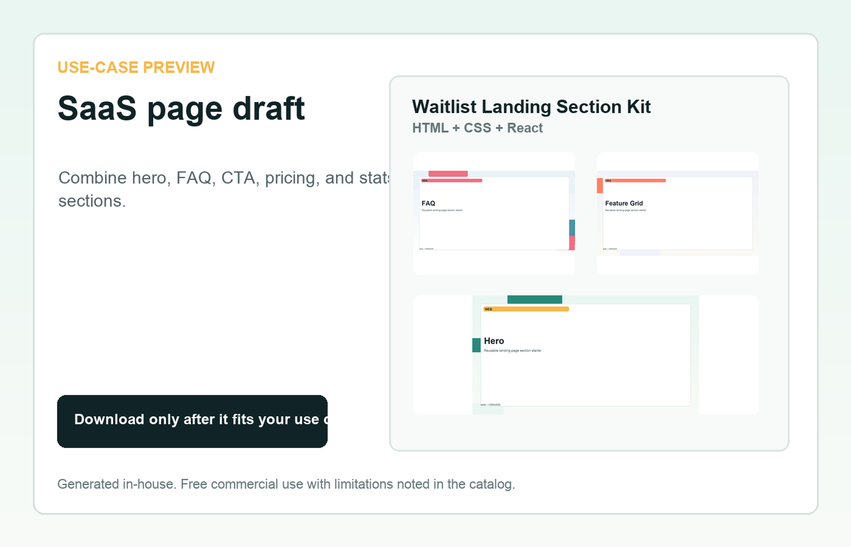 Waitlist Landing Section Kit SaaS page draft use-case preview