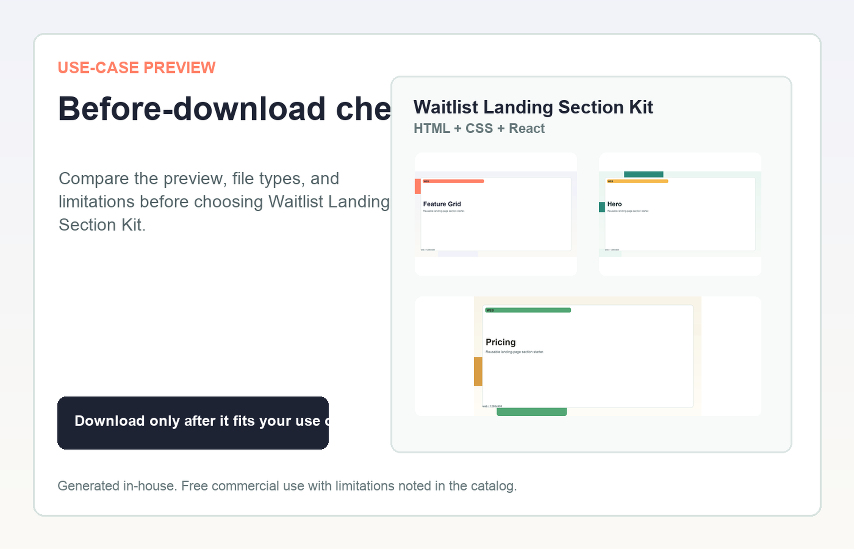 Waitlist Landing Section Kit Before-download check use-case preview