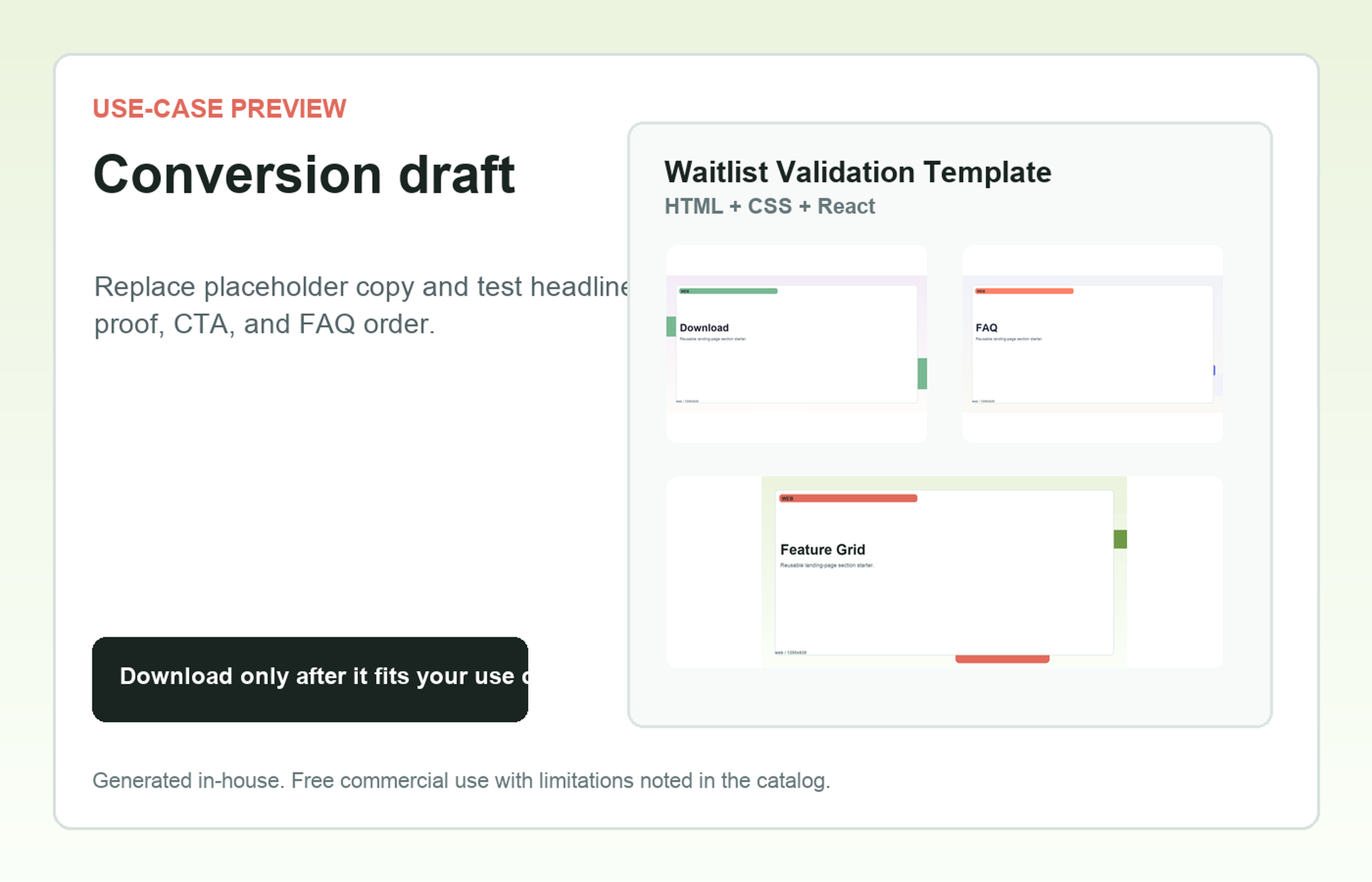 Waitlist Validation Template Conversion draft use-case preview
