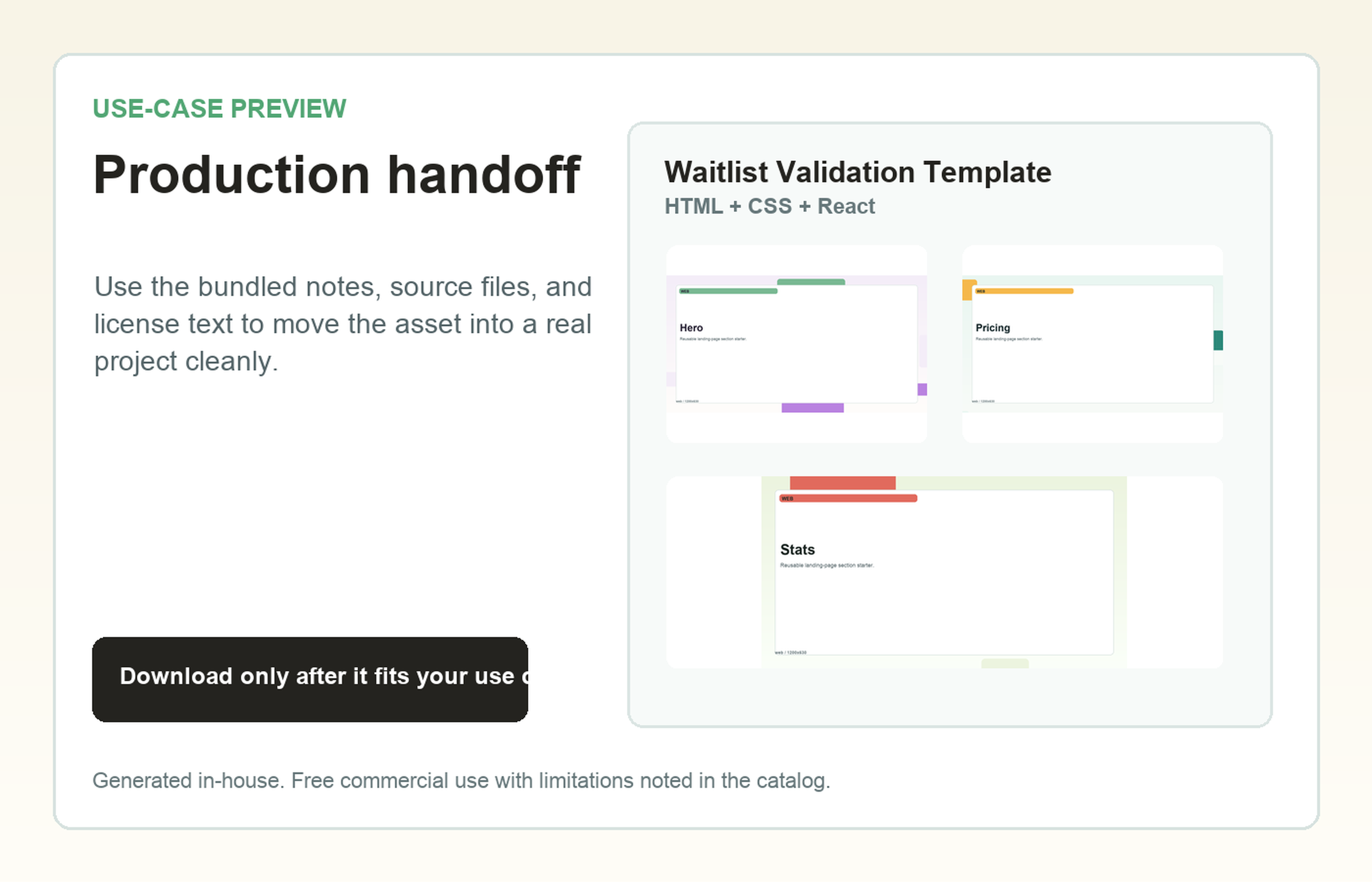 Waitlist Validation Template Production handoff use-case preview