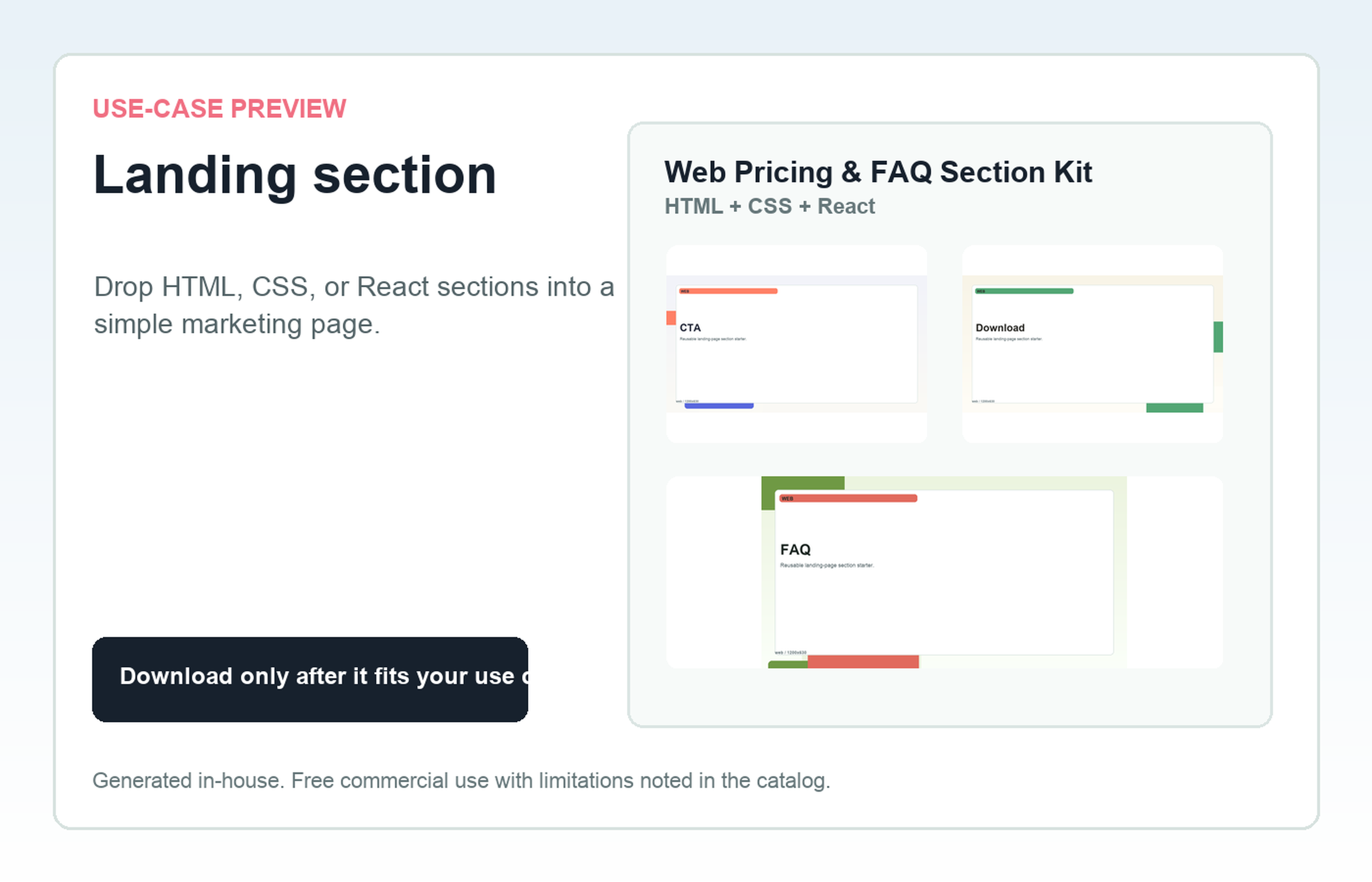 Web Pricing & FAQ Section Kit Landing section use-case preview