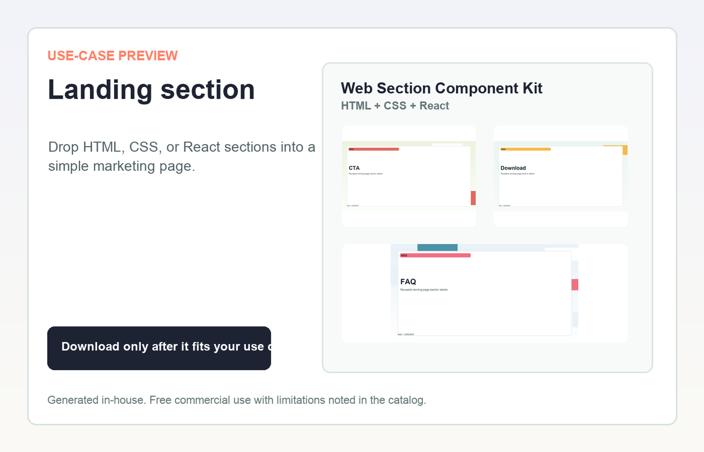 Web Section Component Kit Landing section use-case preview