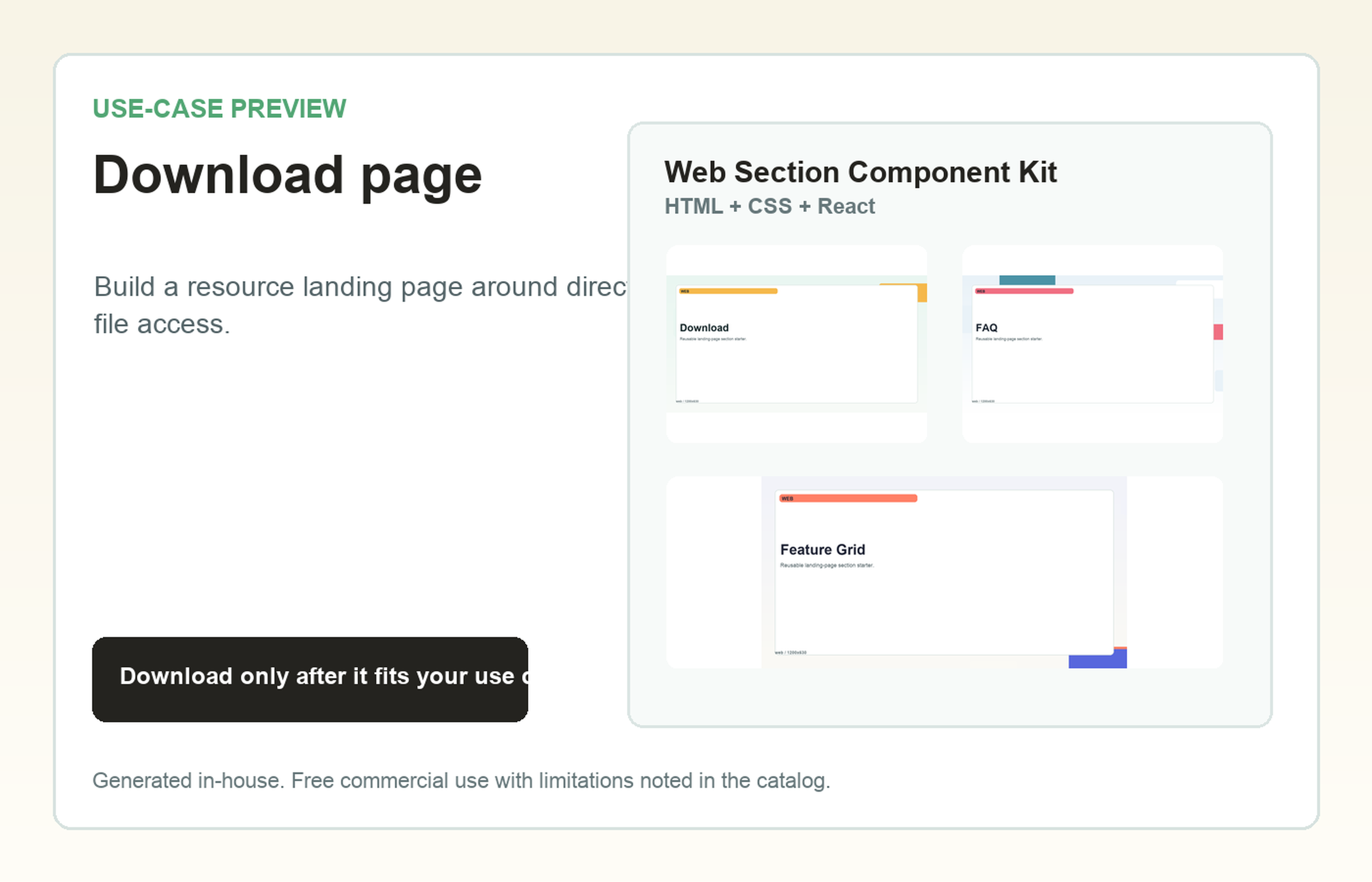 Web Section Component Kit Download page use-case preview