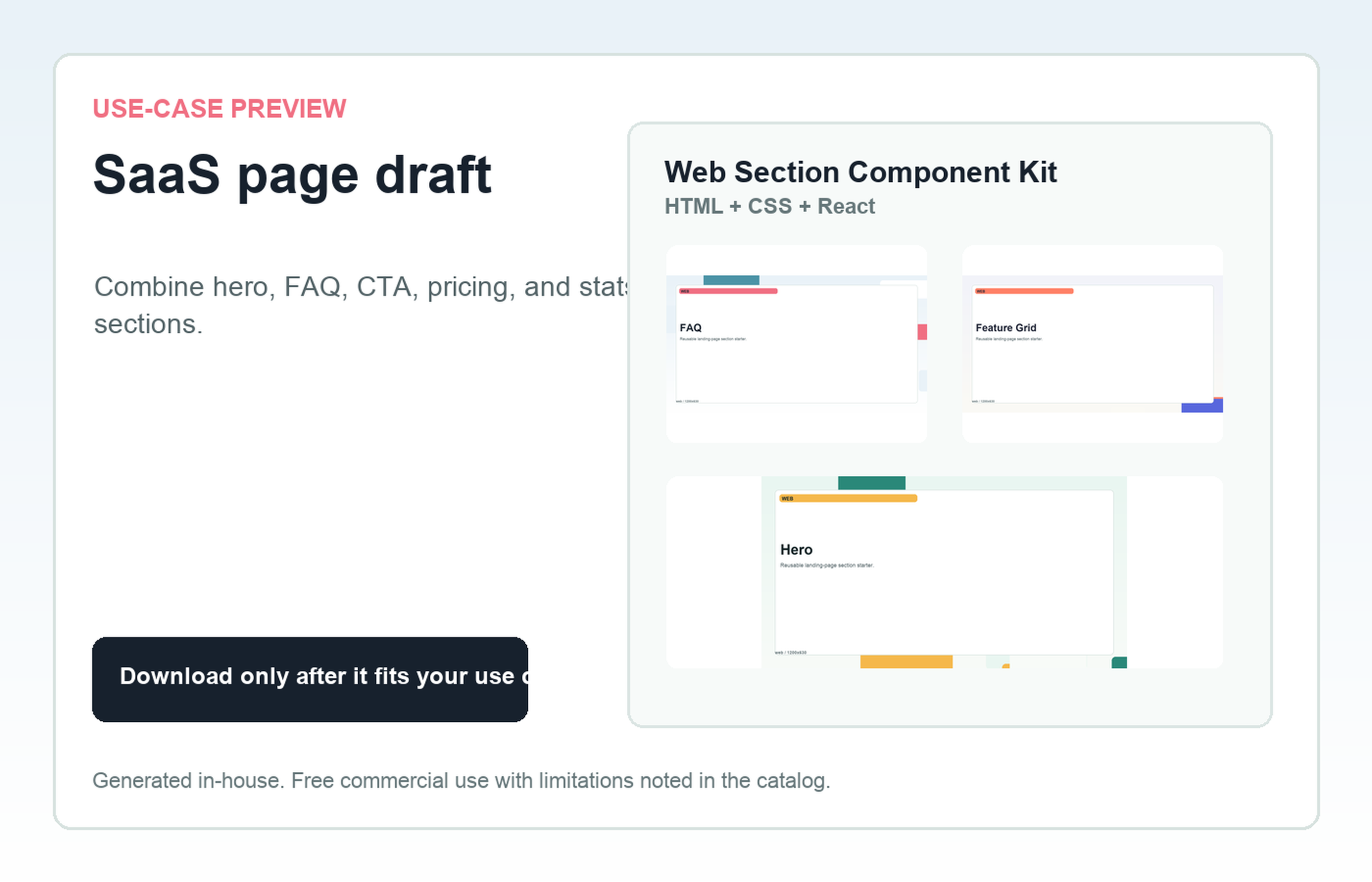 Web Section Component Kit SaaS page draft use-case preview