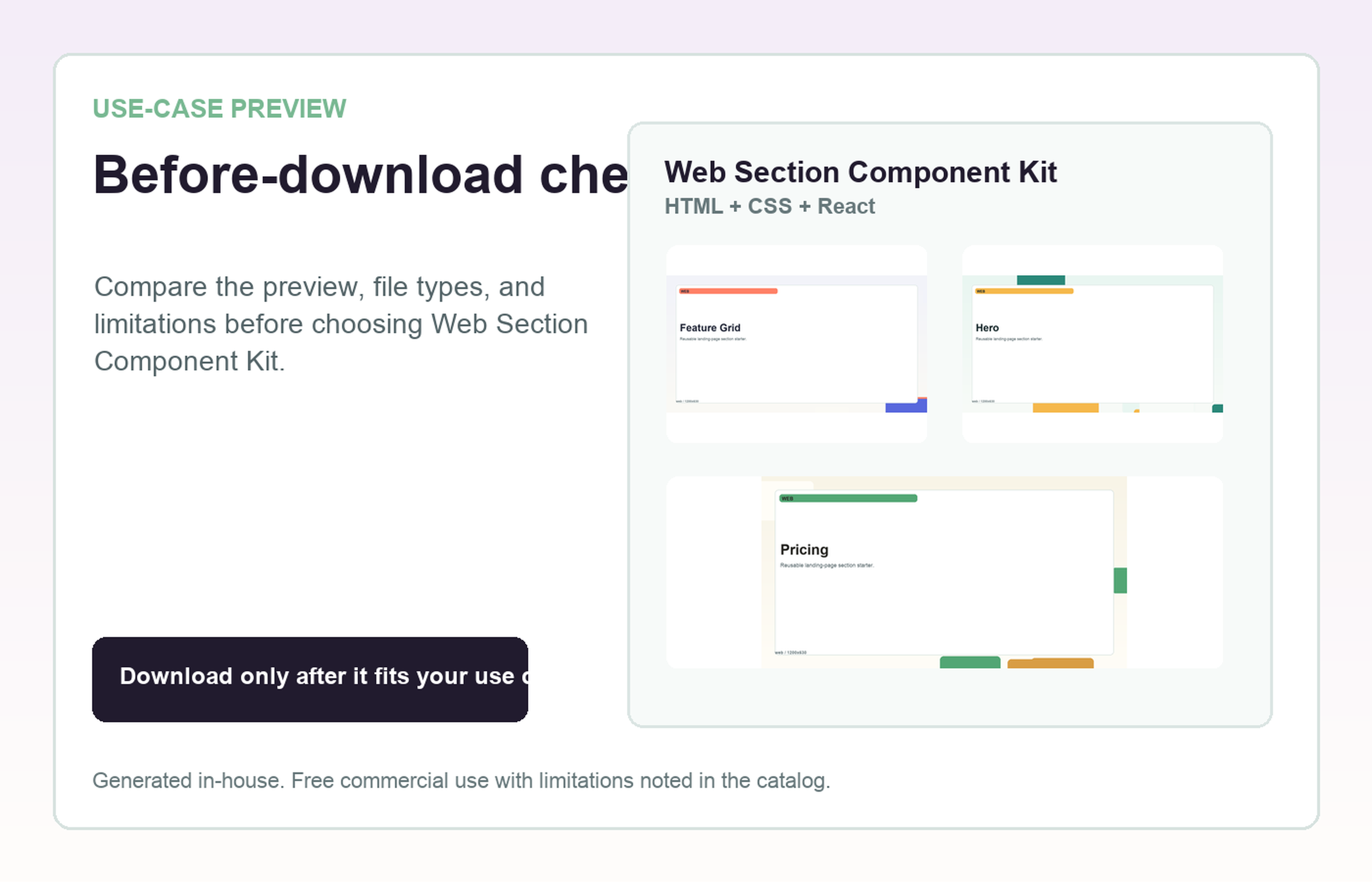 Web Section Component Kit Before-download check use-case preview