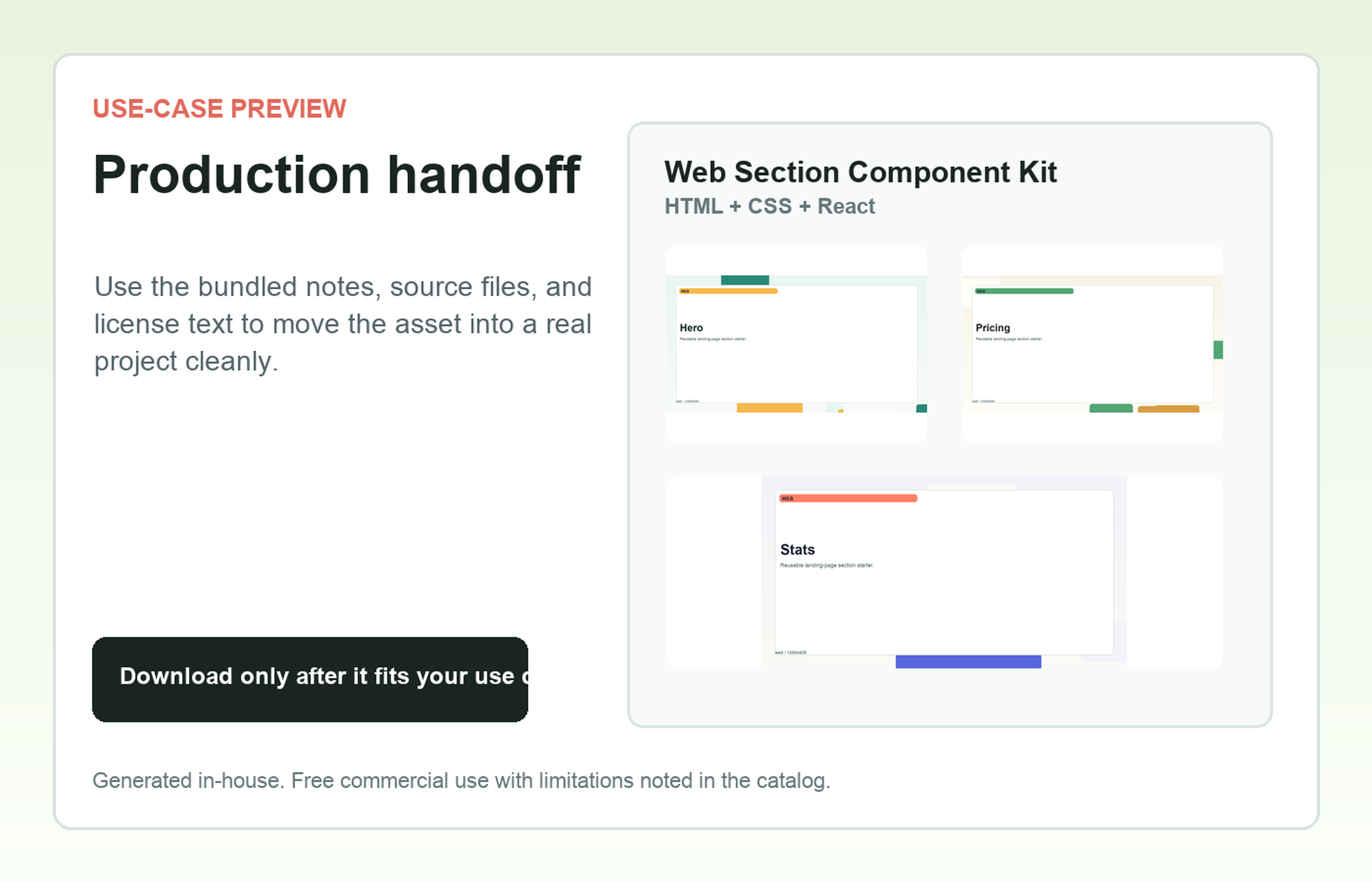 Web Section Component Kit Production handoff use-case preview