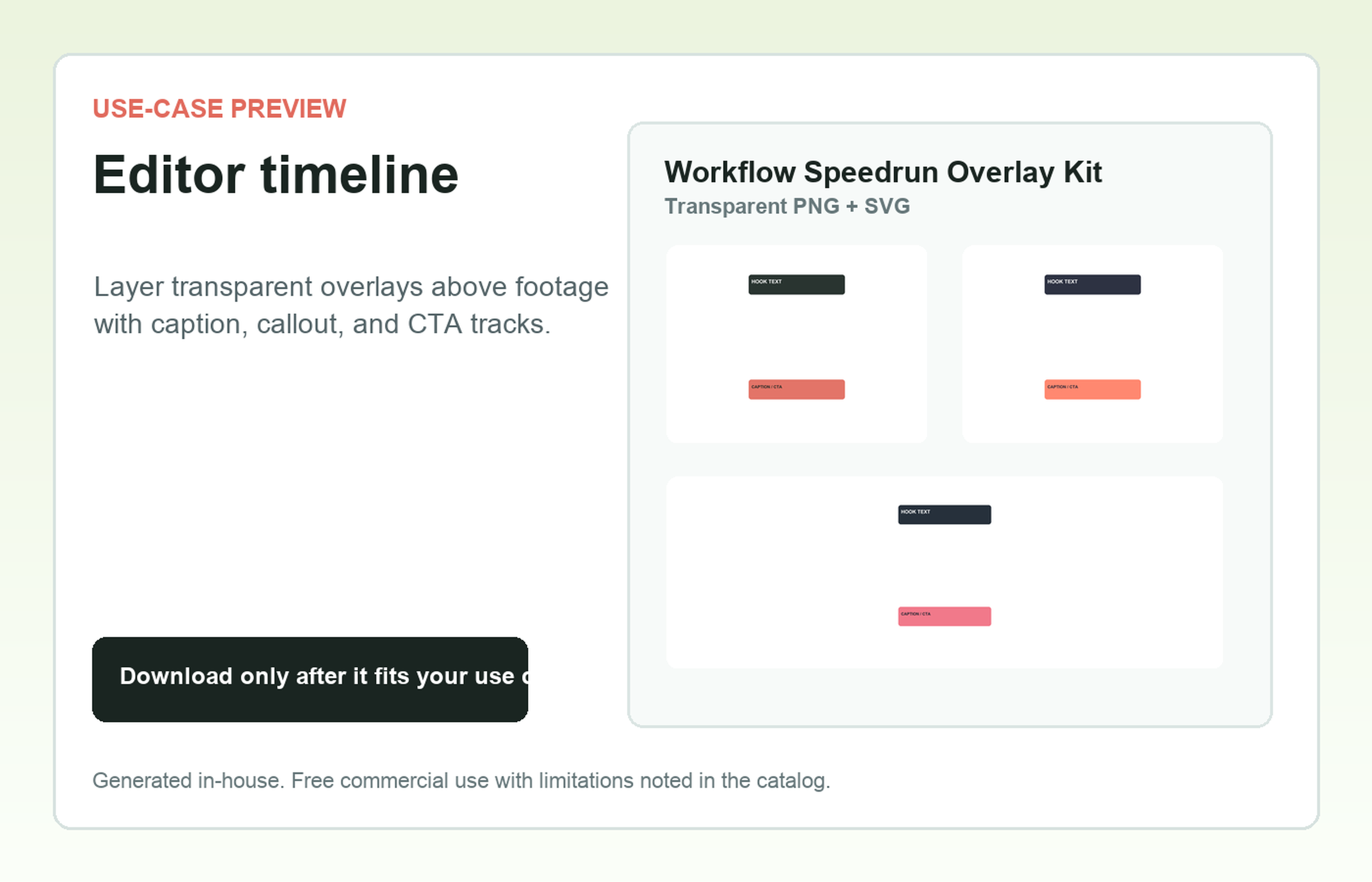 Workflow Speedrun Overlay Kit Editor timeline use-case preview