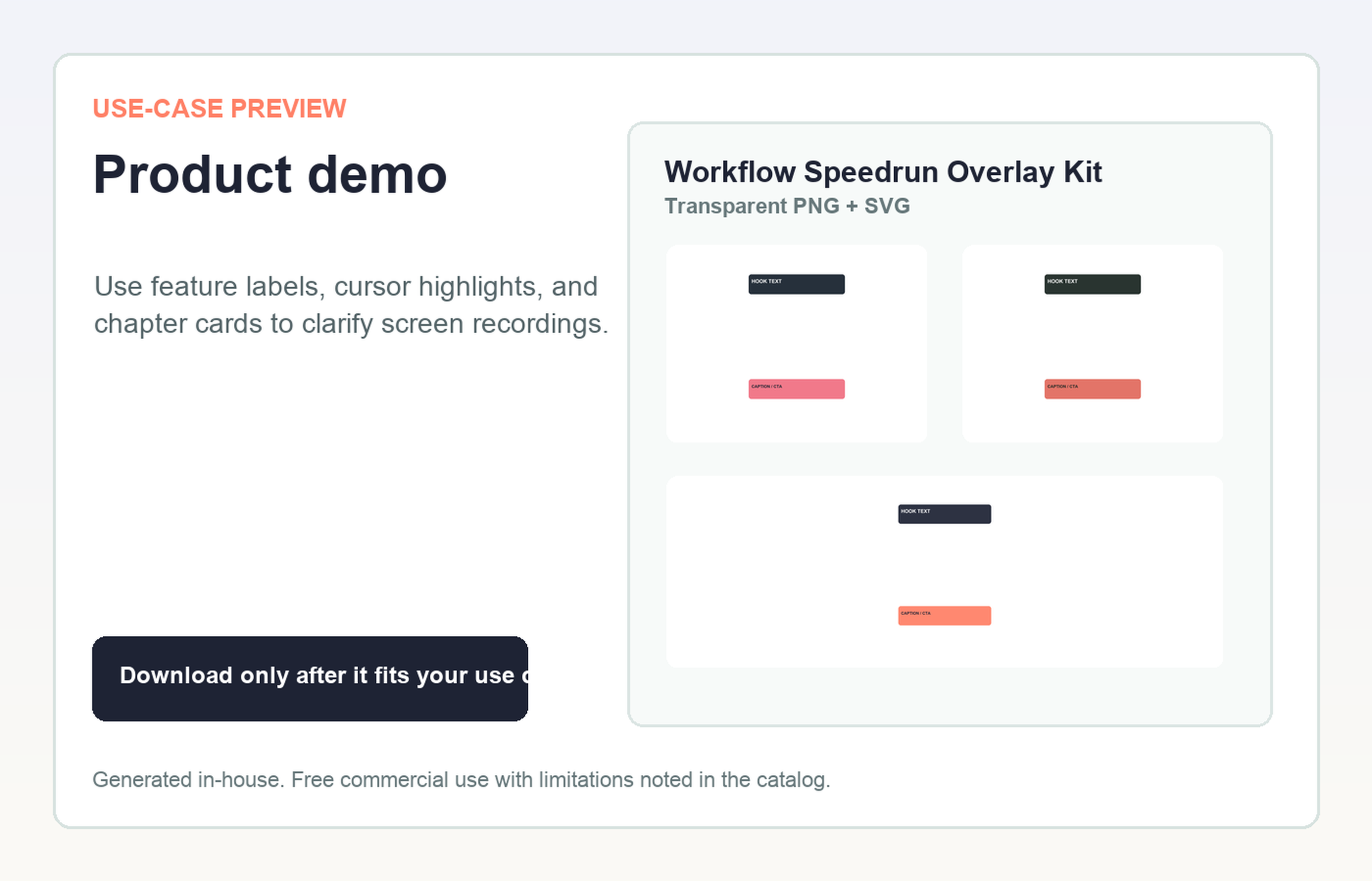 Workflow Speedrun Overlay Kit Product demo use-case preview