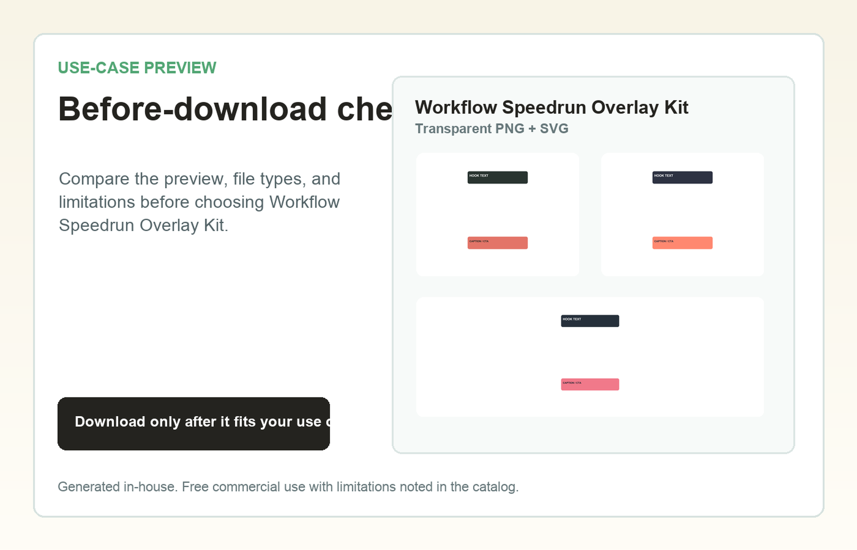 Workflow Speedrun Overlay Kit Before-download check use-case preview