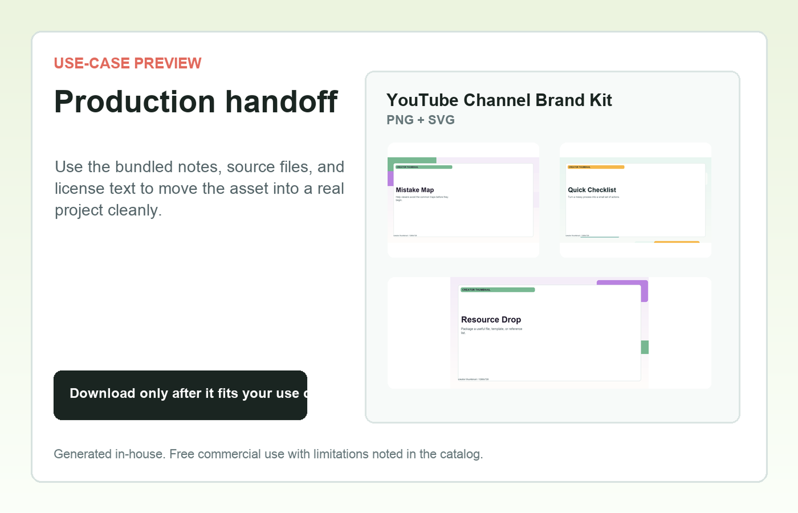 YouTube Channel Brand Kit Production handoff use-case preview