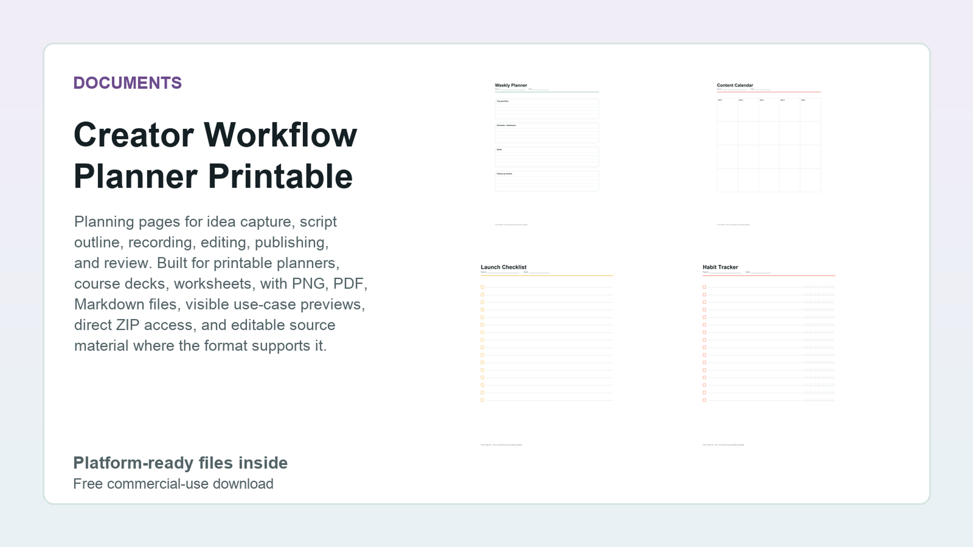 Creator Workflow Planner Printable