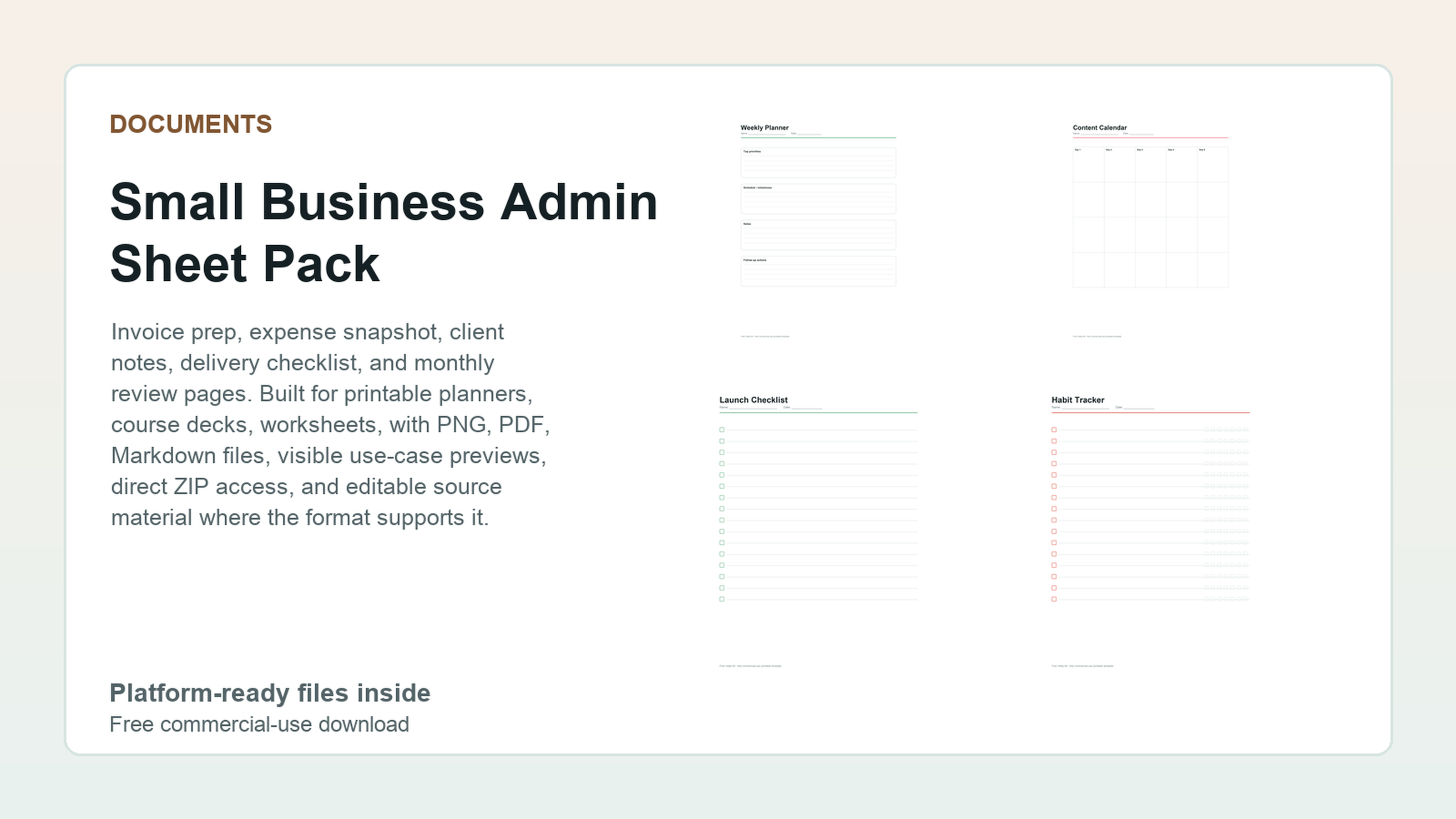 Small Business Admin Sheet Pack